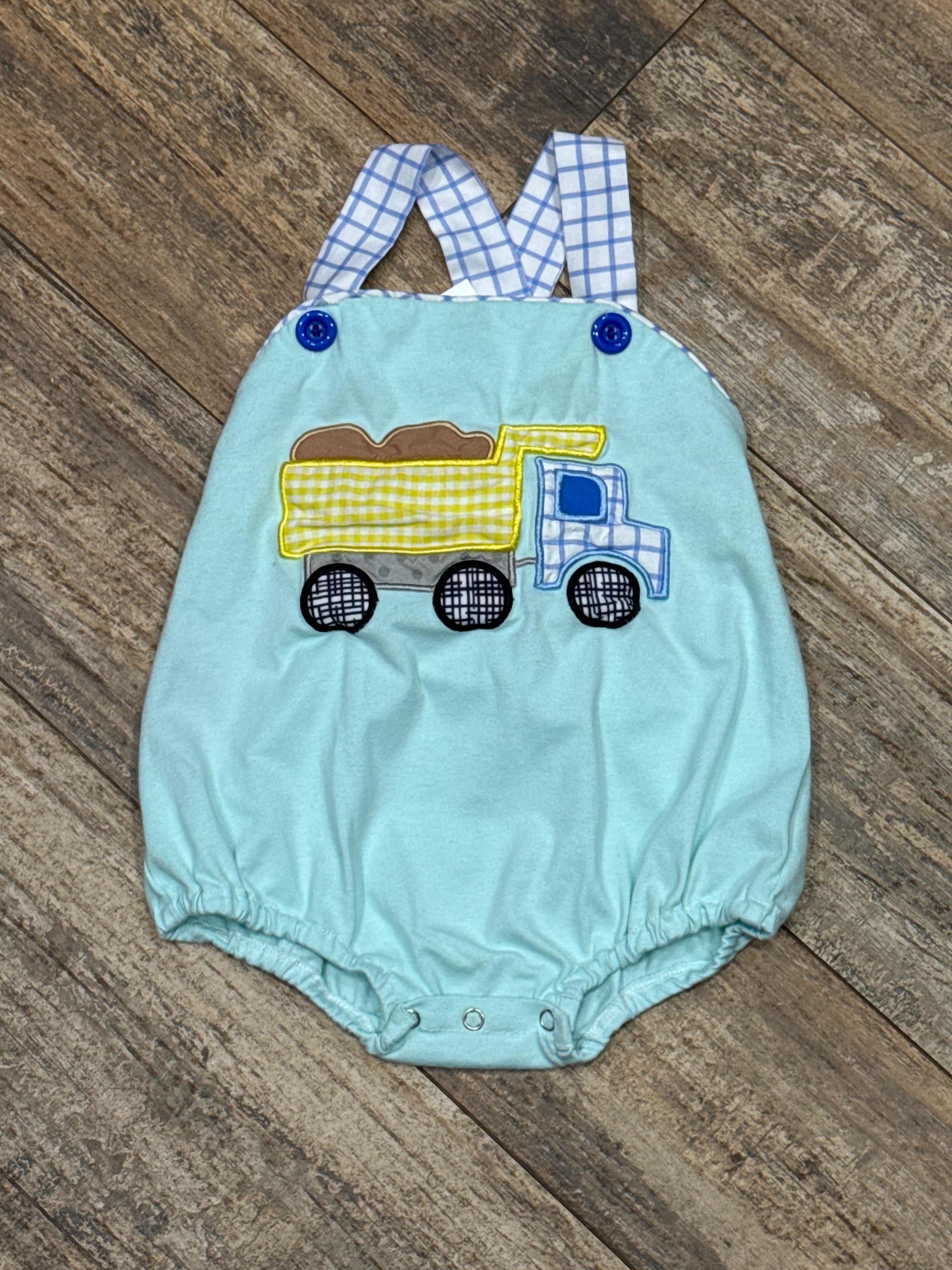 Smocked Polkadot Dump Truck Sunsuit 2T