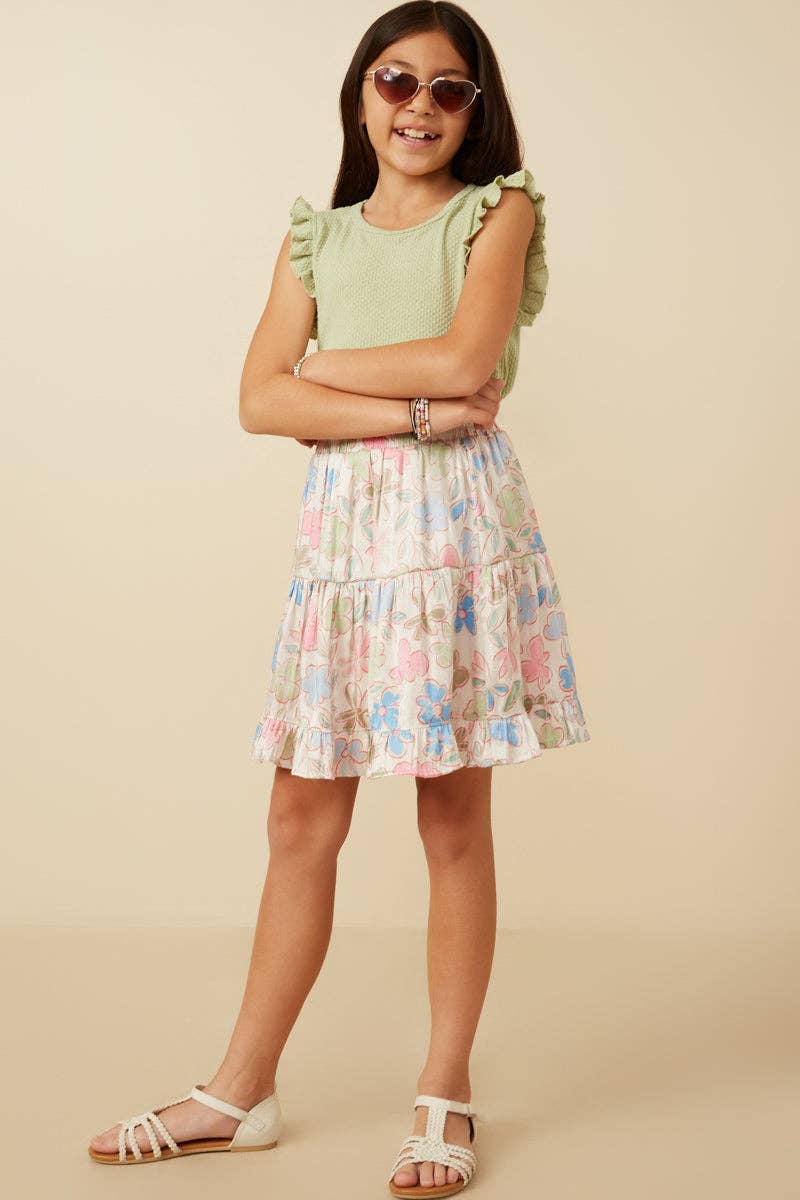 Girls Floral Tiered Foiled Skirt: Ivory