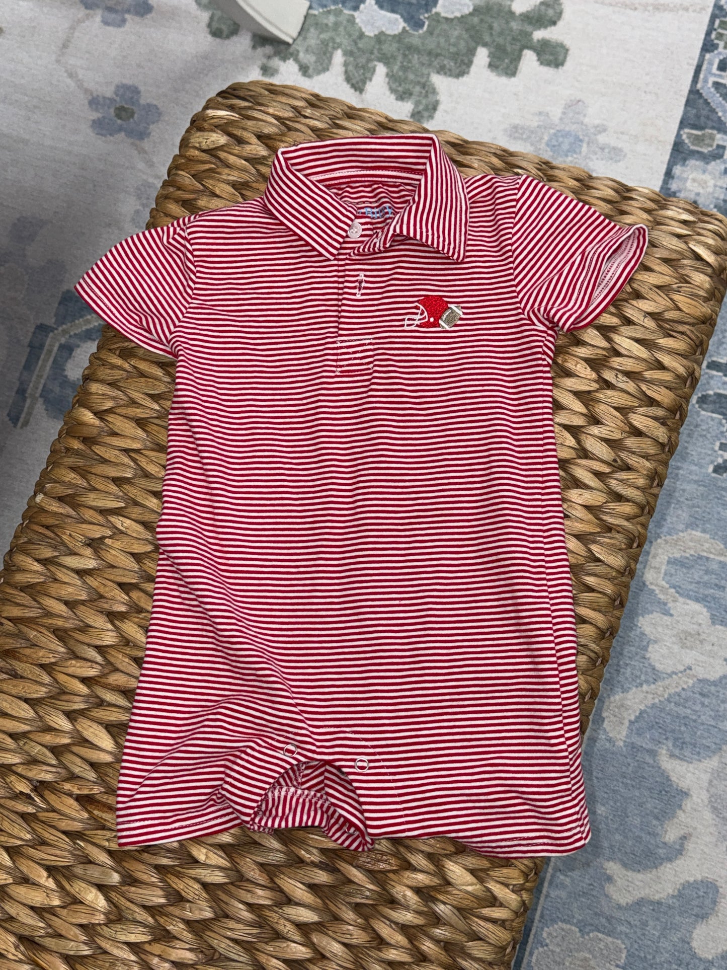 Itsy Bitsy Red Football Applique Romper 18m