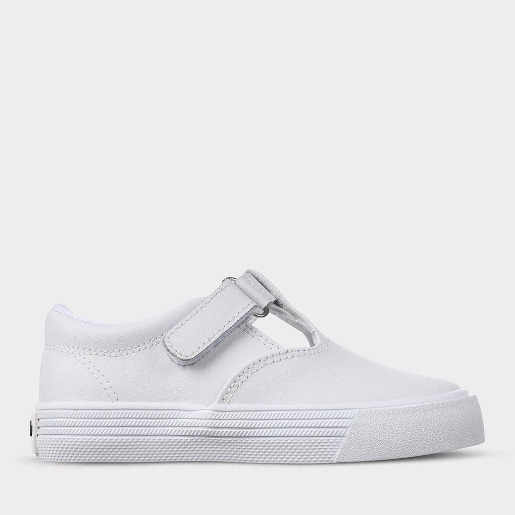 Khloe Girls T-Strap Hook & Loop Shoe: Navy Leather