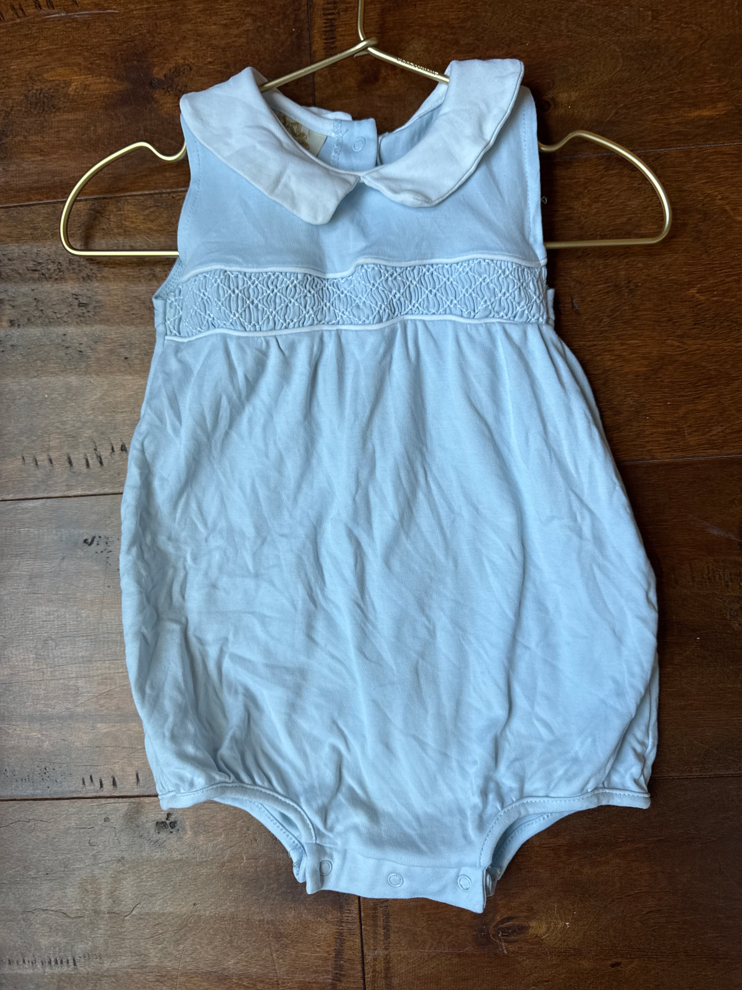 TBBC Powder Blue Smocked Bubble 12-18m