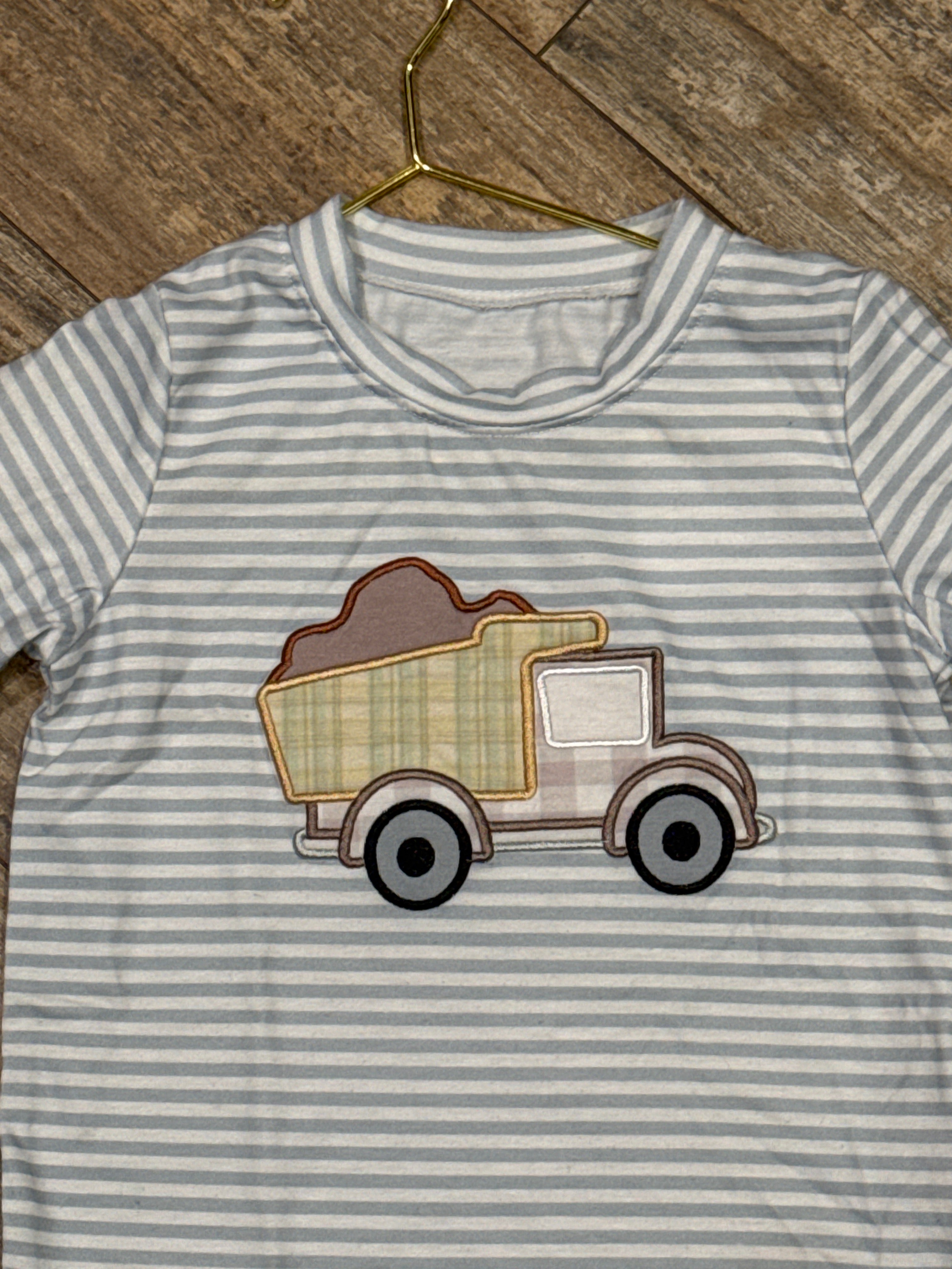 Dump Truck Patchwork Applique LS Tee 2T