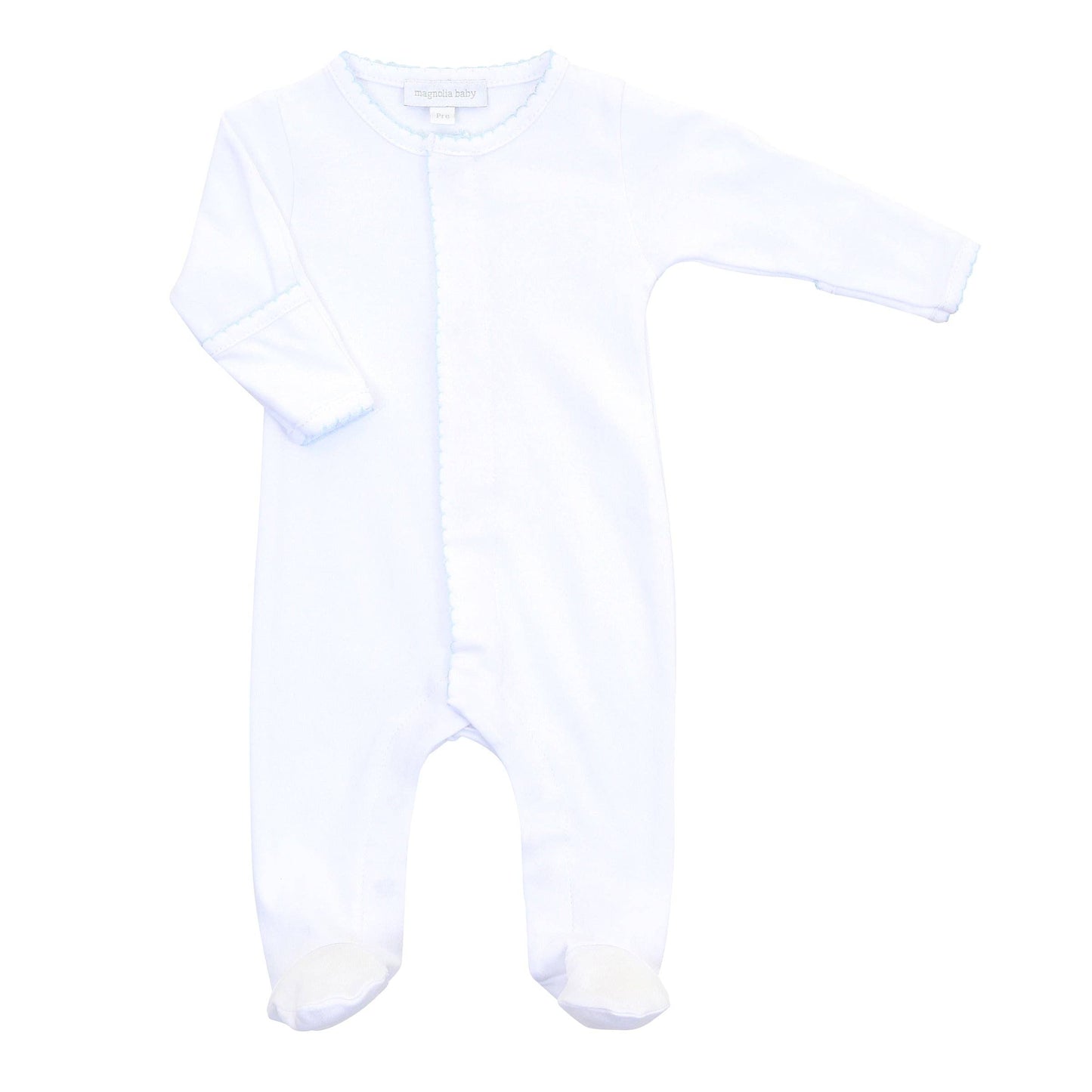 Solid Essentials White Footie with Light Blue Trim