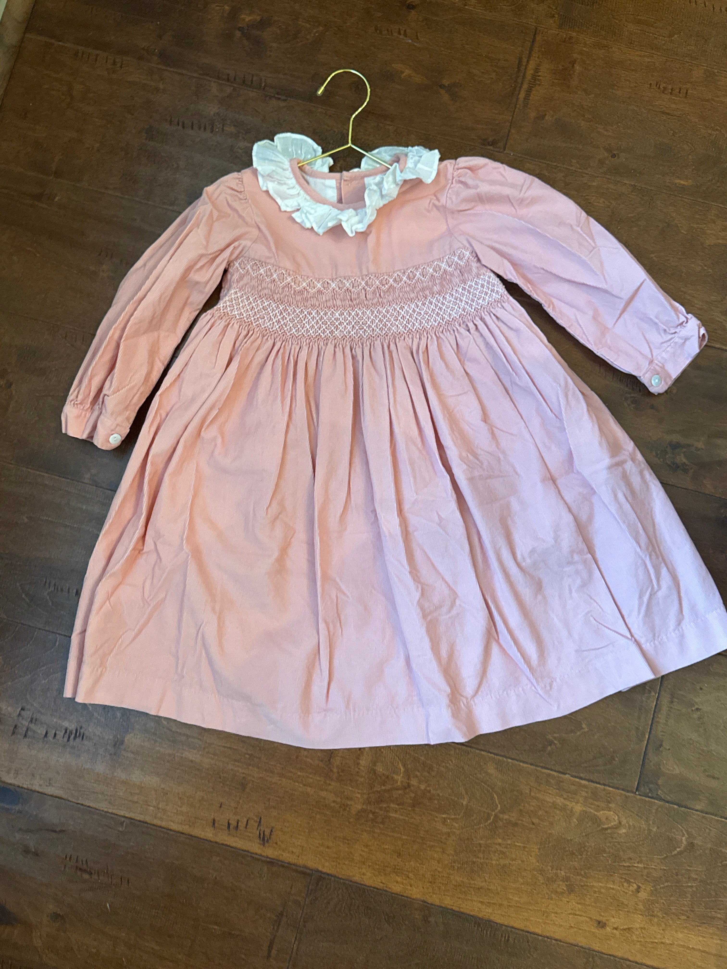 Little Alice Peach Cord Smocked Dress 5