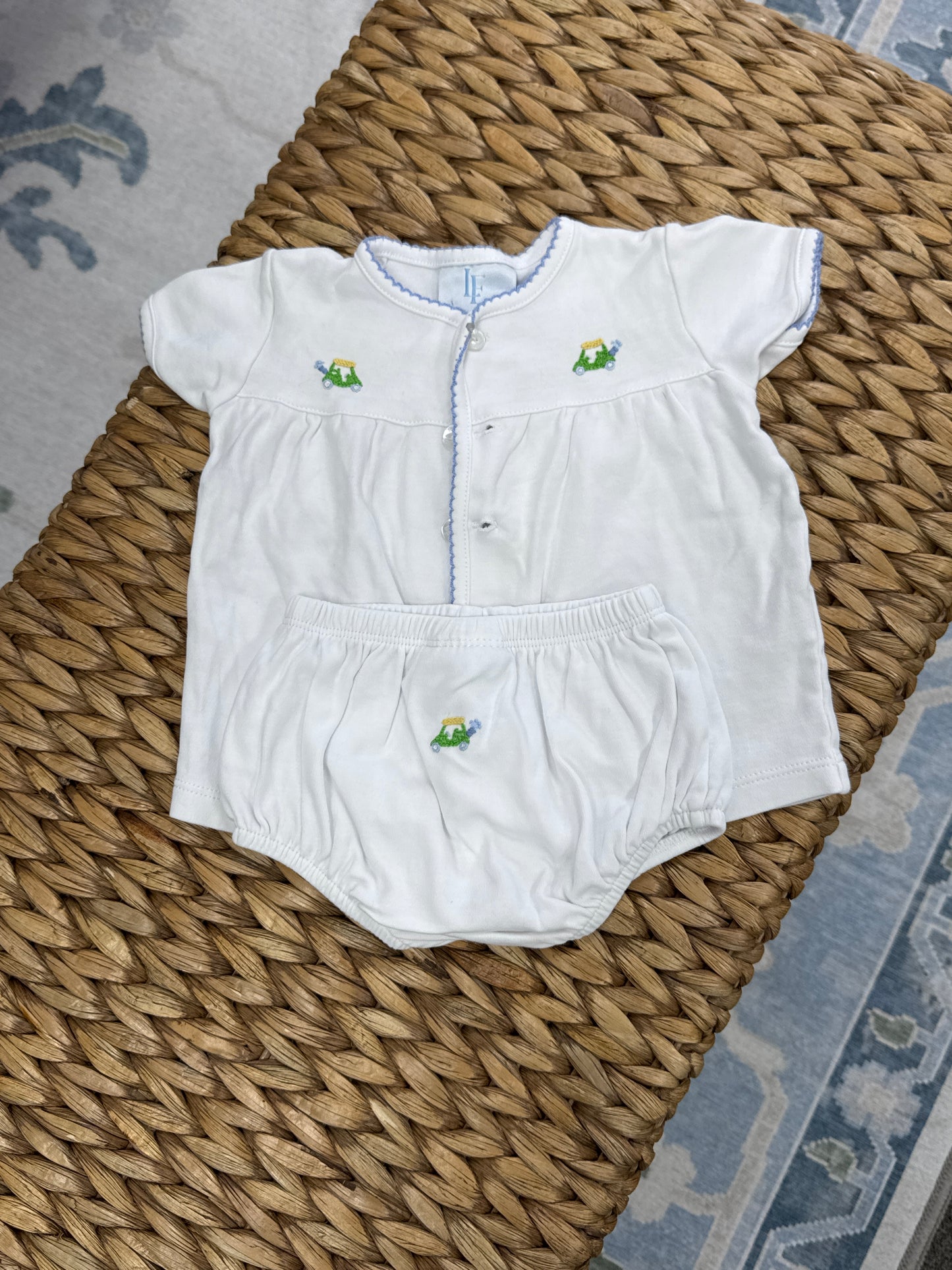 Little English Golf Cart Embroidered Diaper Set 12m