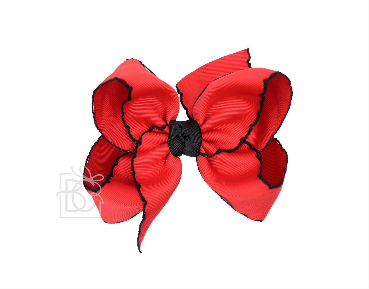 Crochet Edge Bows (Red & Black): 3.5" Medium - 7/8" Ribbon on Alligator Clip
