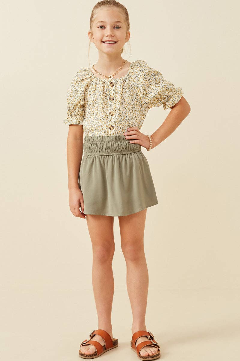 Girls Chunky Smocked Waist Skort: Olive