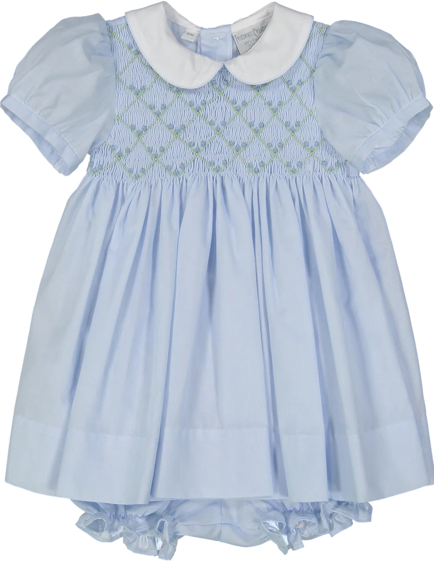 Rosebud Diamond Smocked Dress - Blue/White - no bloomers