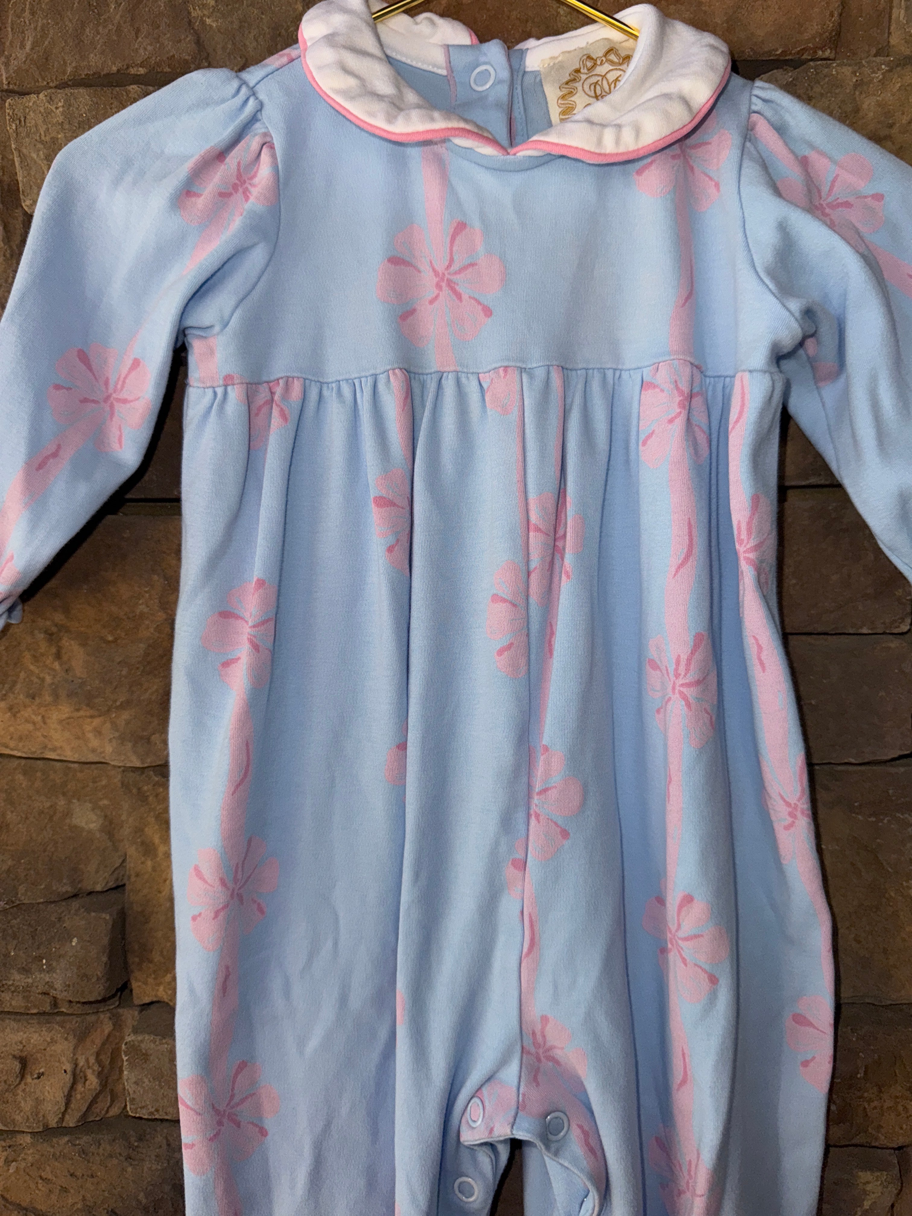 TBBC Blue and Pink Bow Romper 12-18m