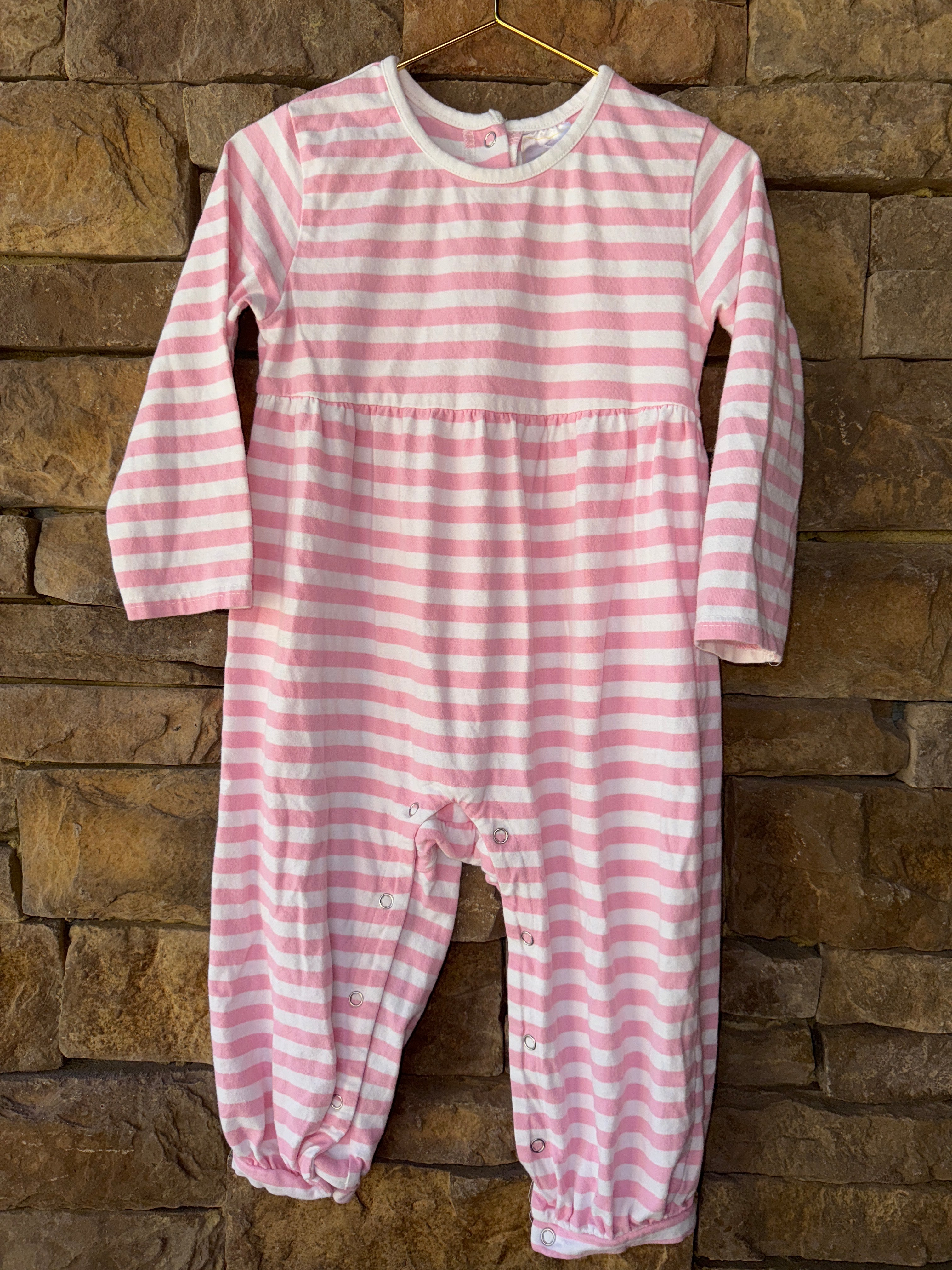 Stitchy Fish Pink Striped Romper 2T