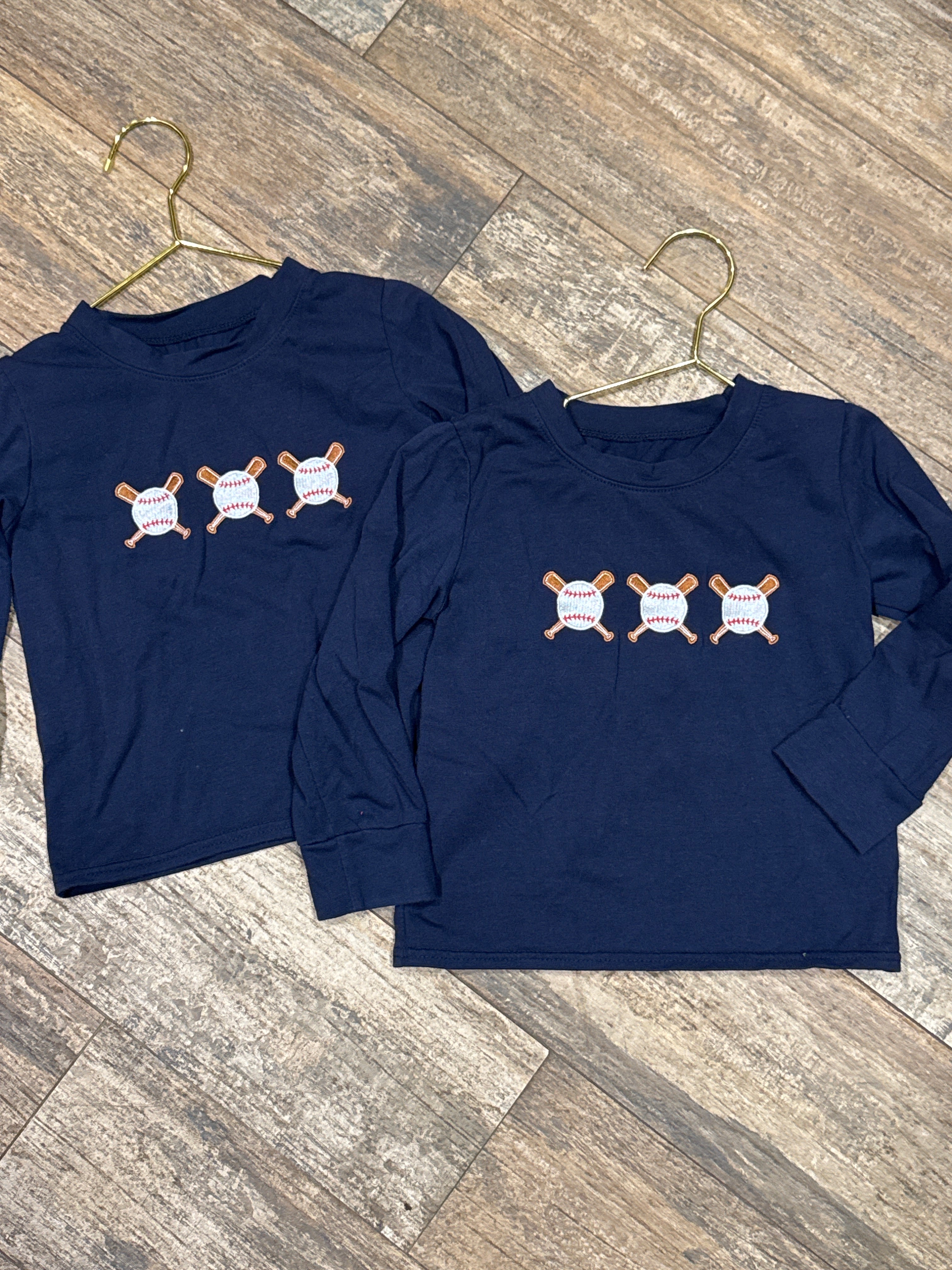 Navy Baseball Applique LS Tee 3T