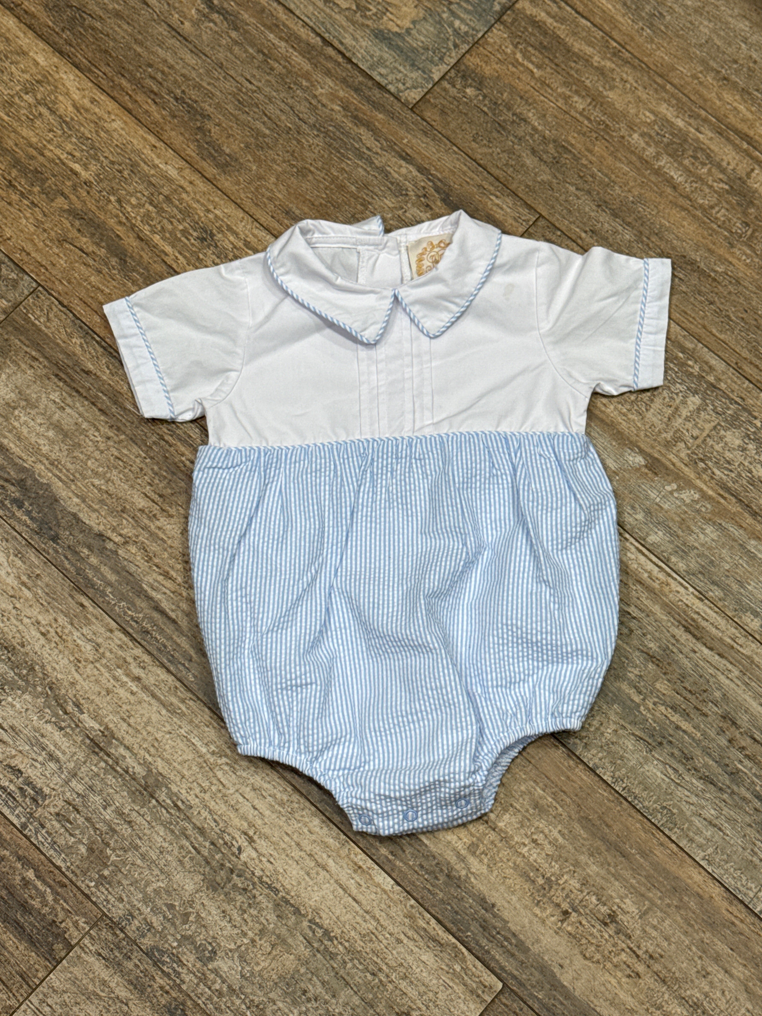 TBBC Blue Seersucker Bubble 18/24m