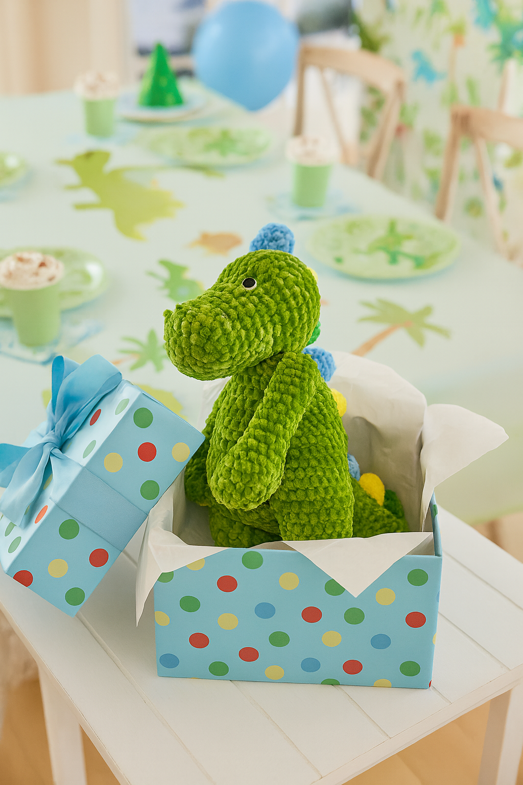 Dewey the Dinosaur Chenille Crochet Doll: 12"