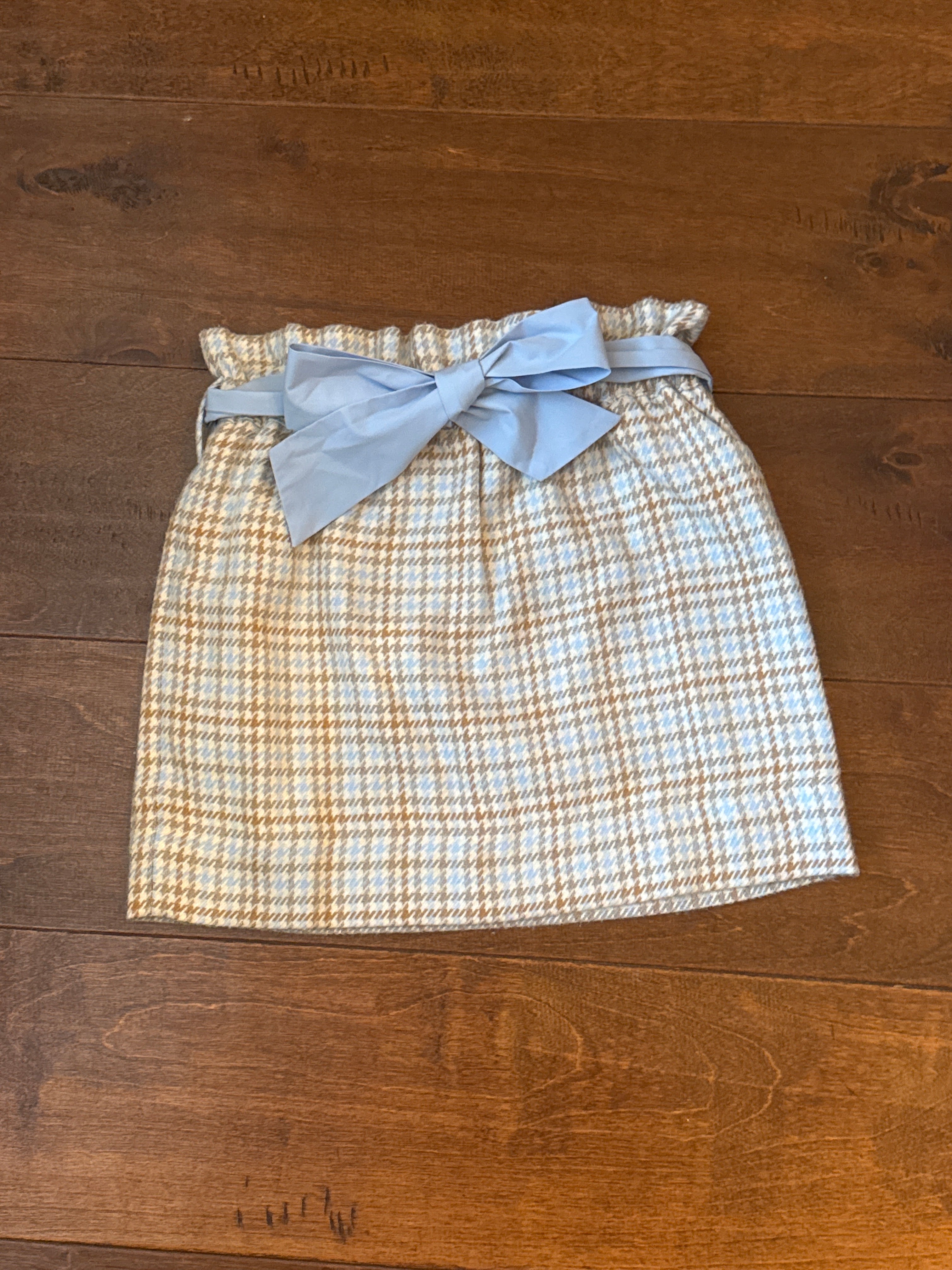 TBBC Beasley Bow Skirt//Blue Tan Woven Yarn 7