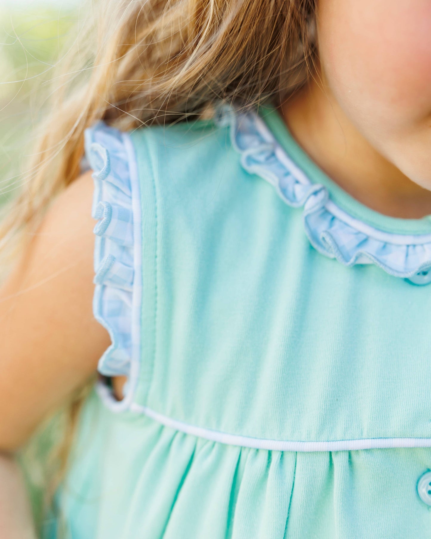 Harper Bloomer Set-Mint w/ Light Blue Gingham