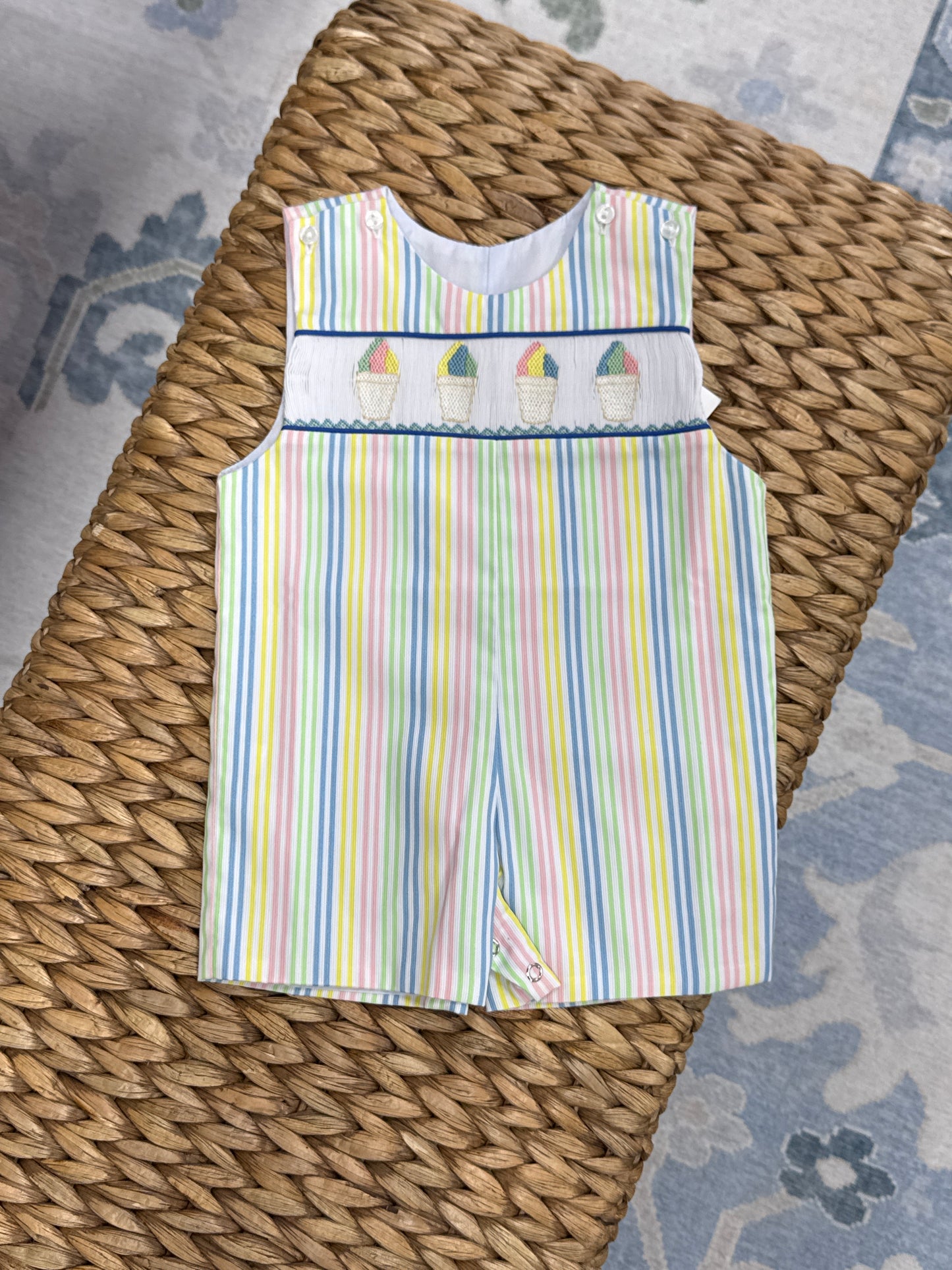 NWT Lulu Bebe Shaved Ice Smocked Shortall 12m