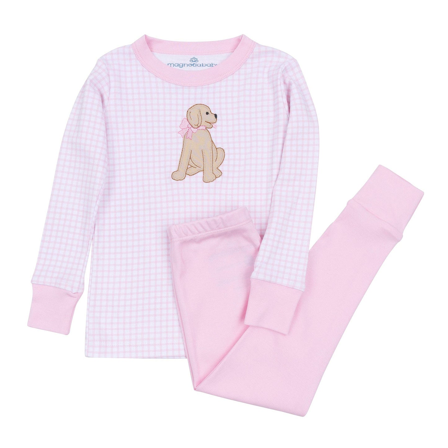 Puppy Playtime Applique Long Pajamas - Pink