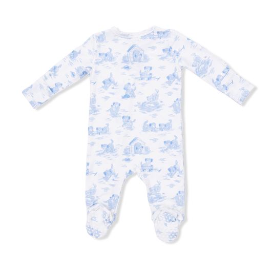 Puppy Toile Blue - 2 Way Zipper Footie