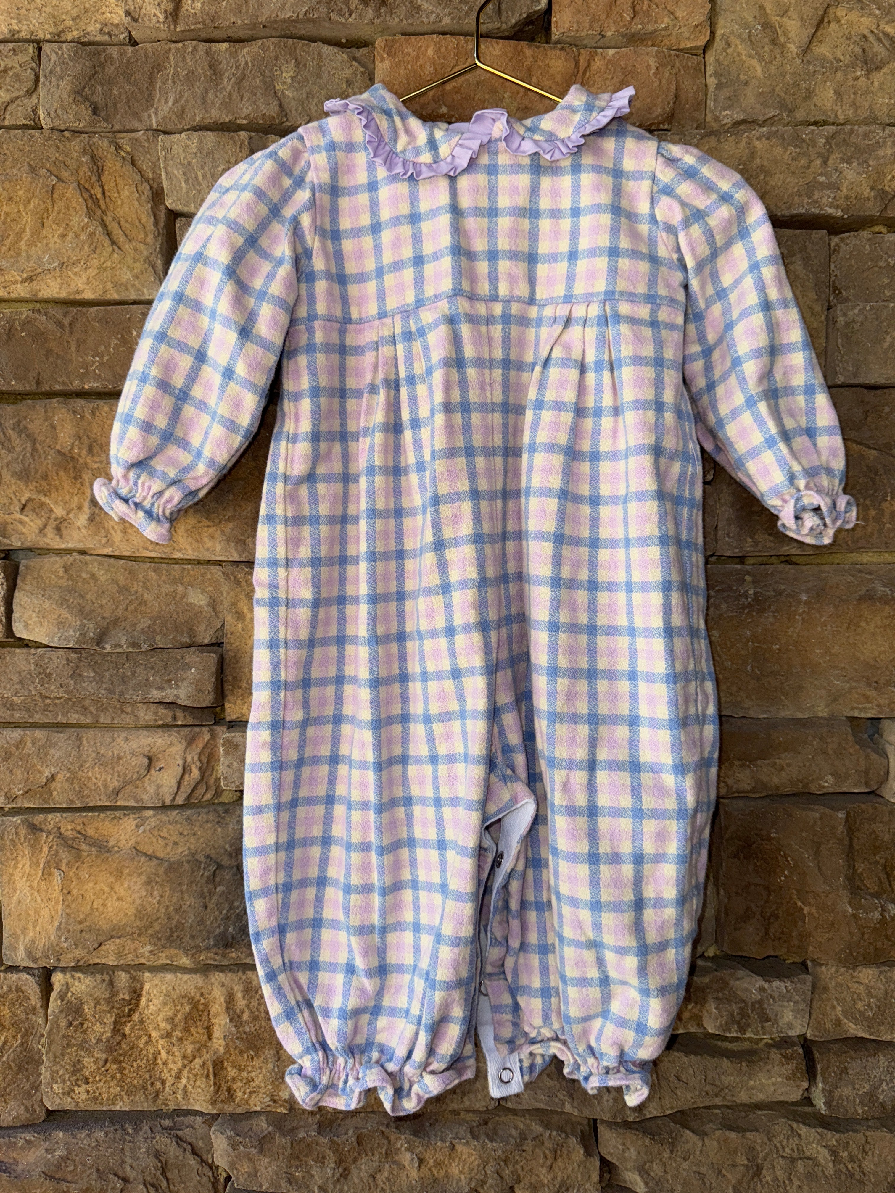 James & Lottie Knit Purple Gingham Romper 12m