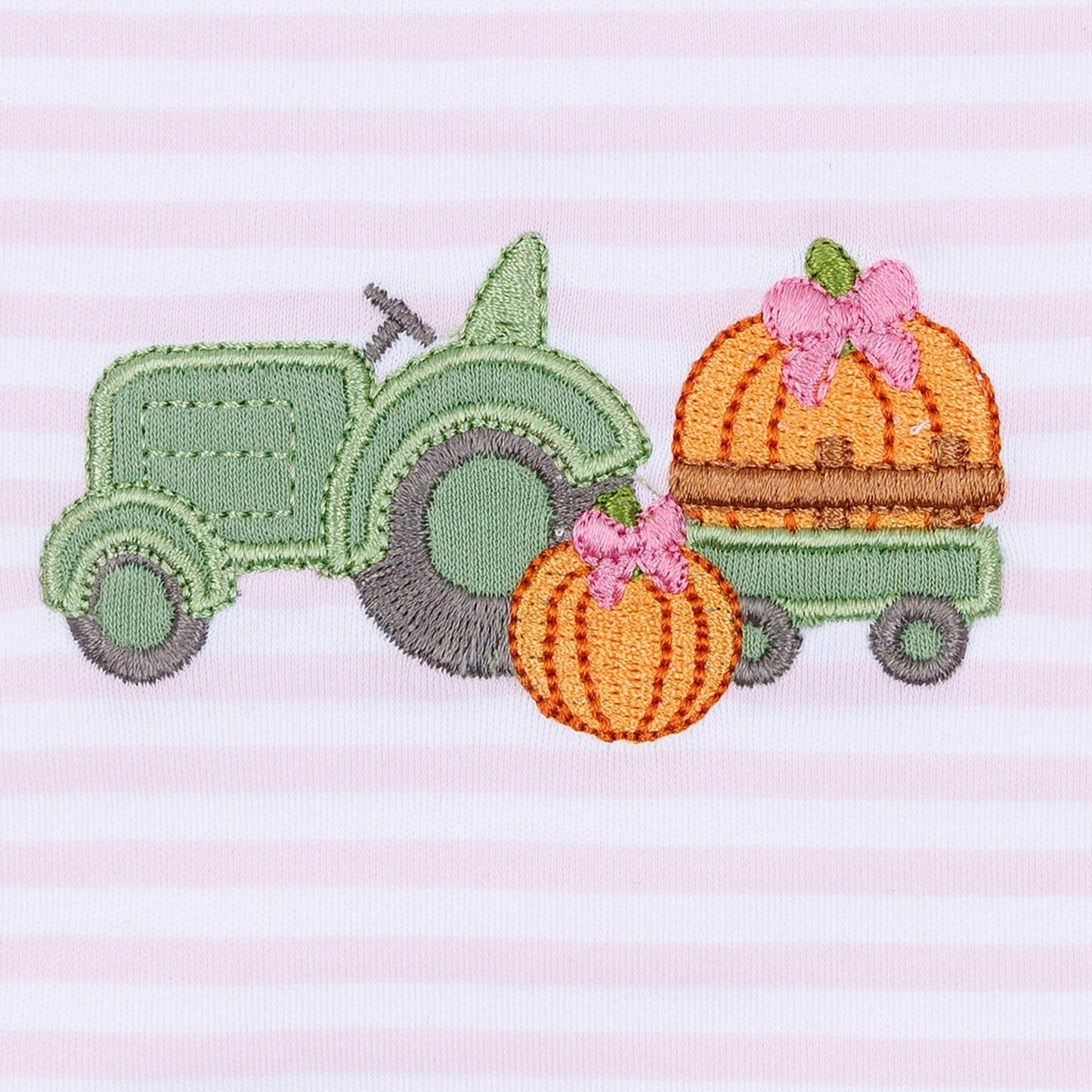 Pumpkin Tractor Applique Ruffle Bubble - Pink