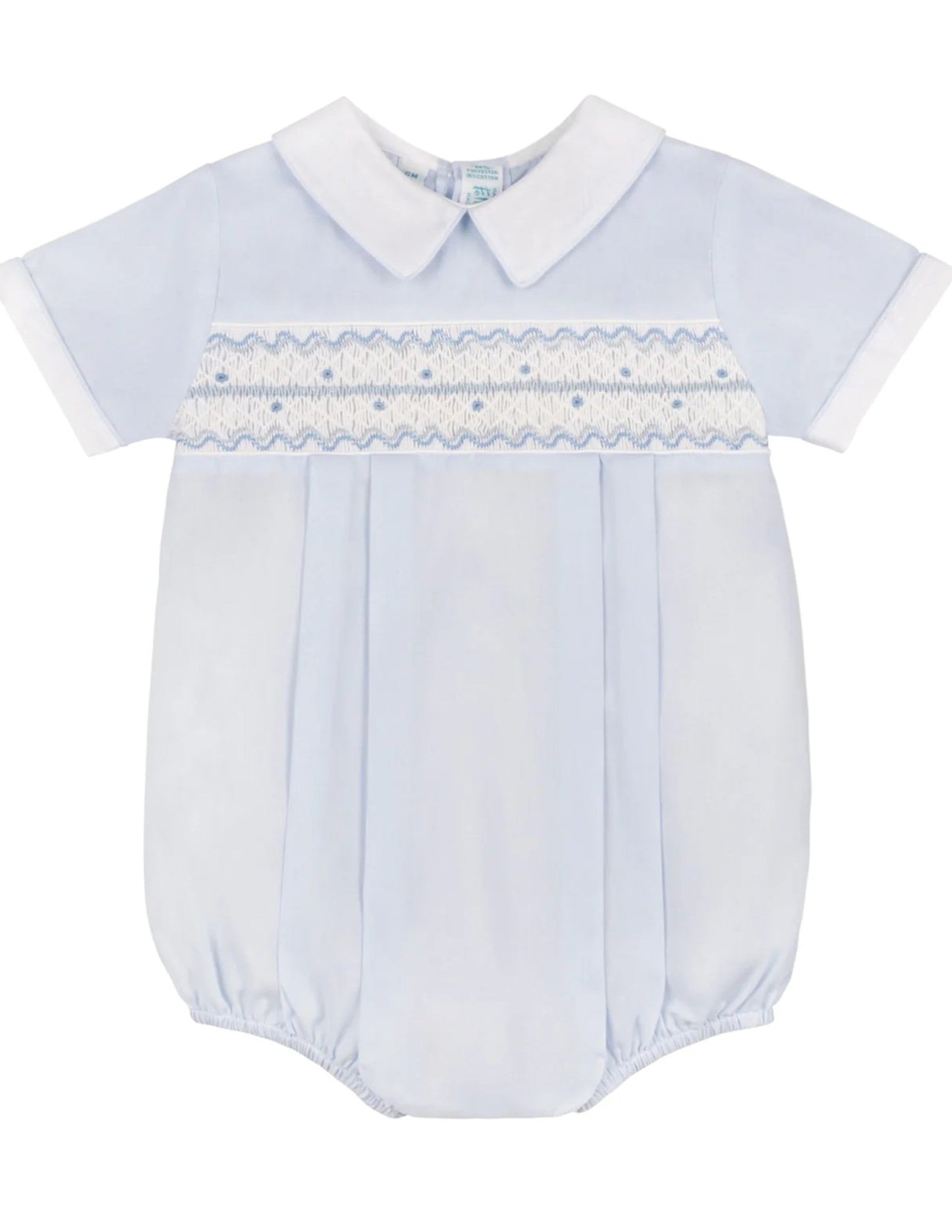 Boys Wave Smocked Romper - Blue And White