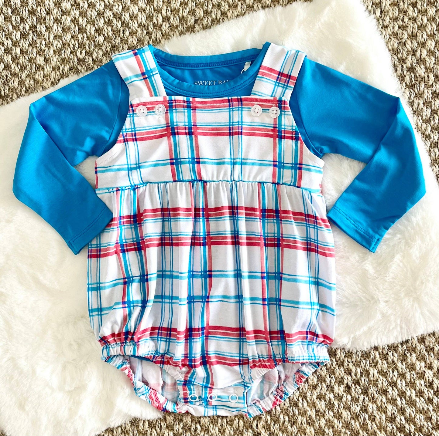 Blue/Red Plaid Snap Bubble: 2T