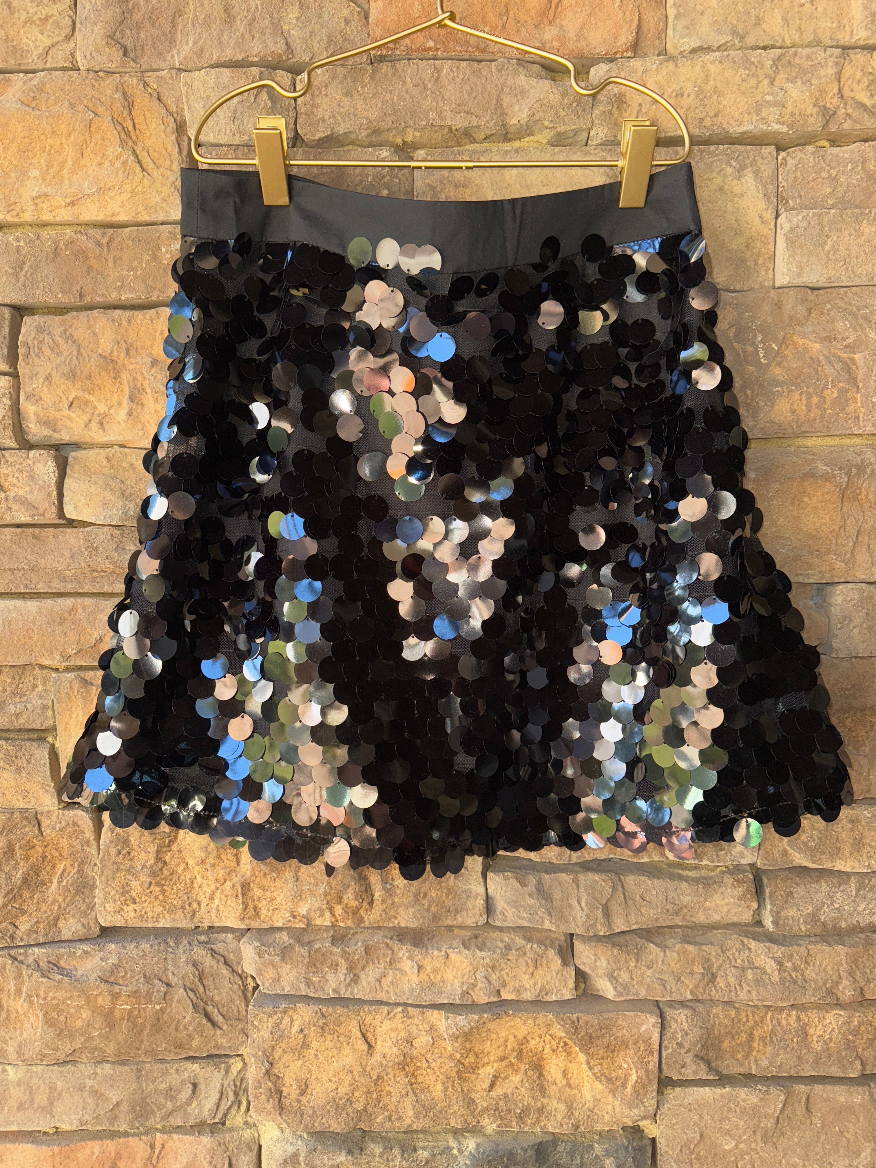 QOS Black Sequin Skirt M