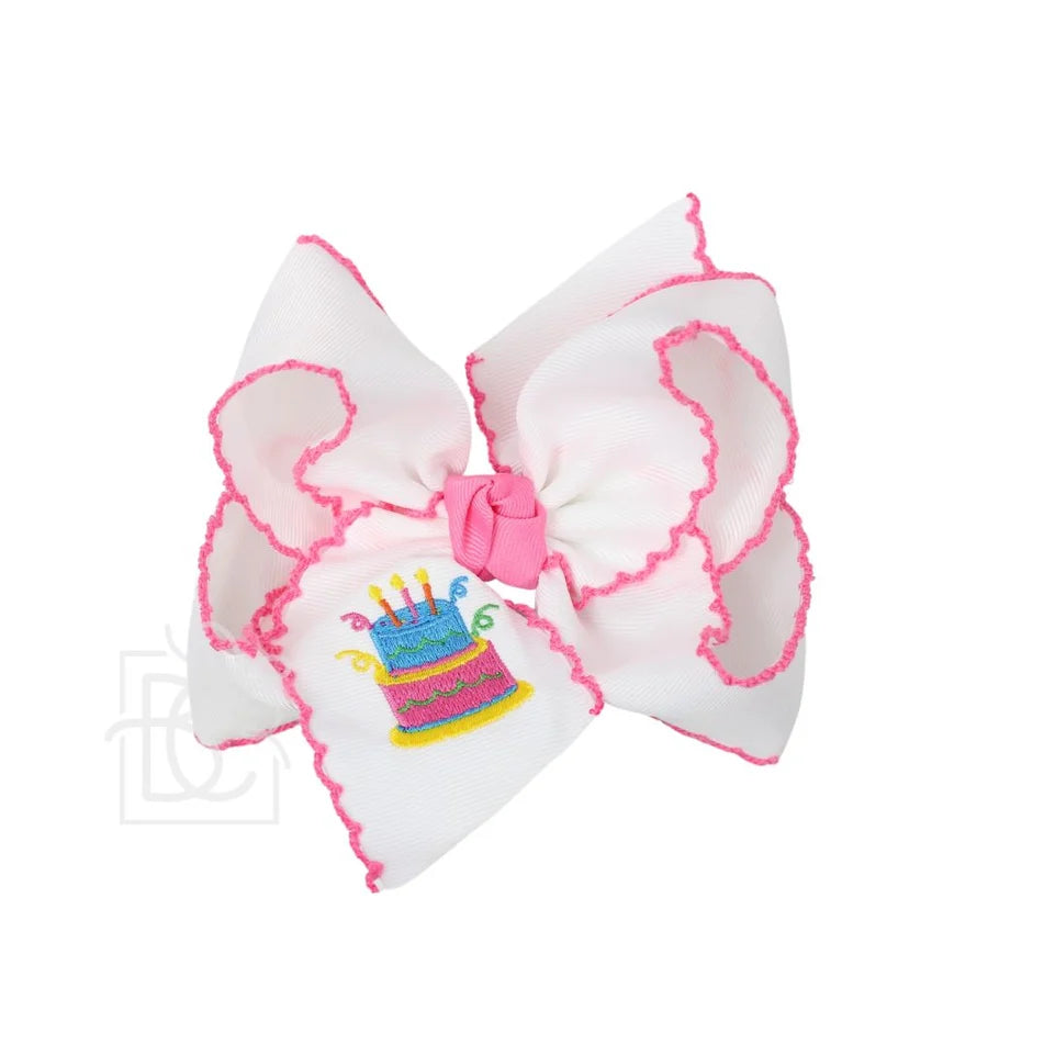 Crochet Edge Embroidered Bow - Birthday Cake