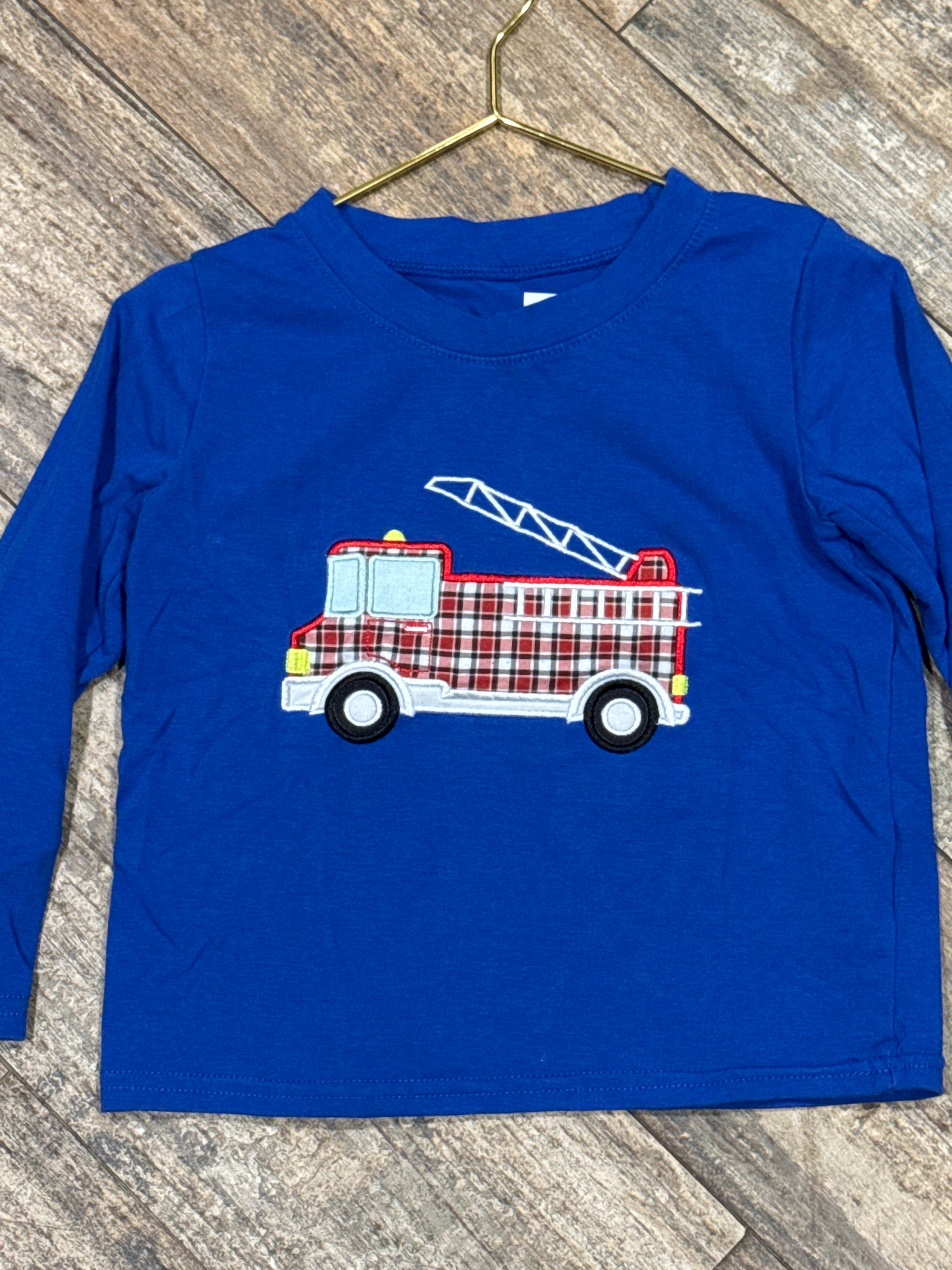 Patchwork Firetruck LS Applique Tee 2T