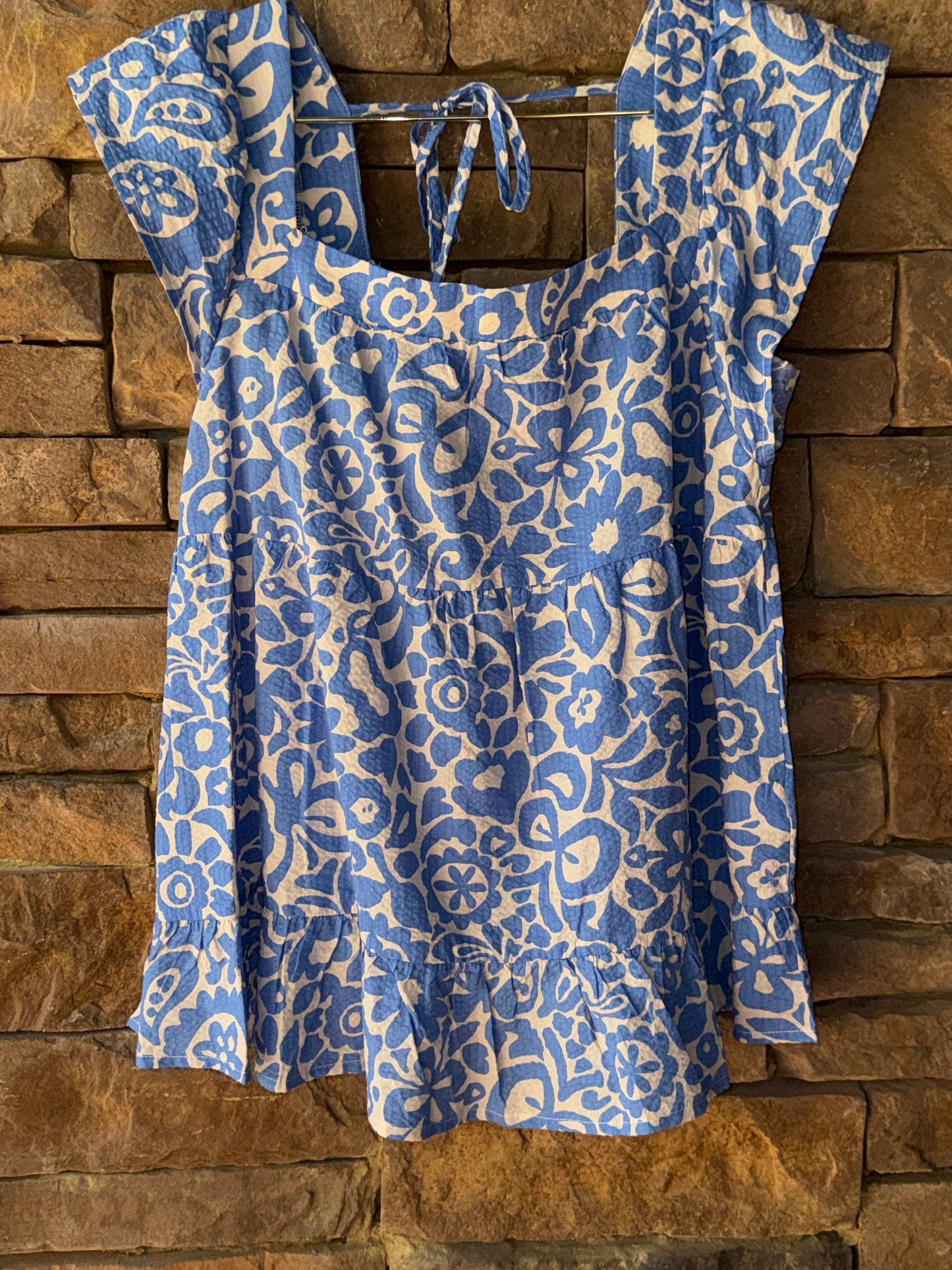 Ces Femme Blue Tie Back Floral Top S