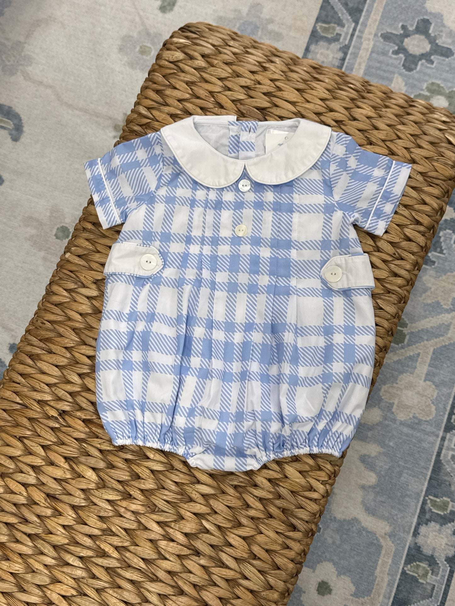 Eliza James Kids Blue and White Houndstooth Bubble 12m