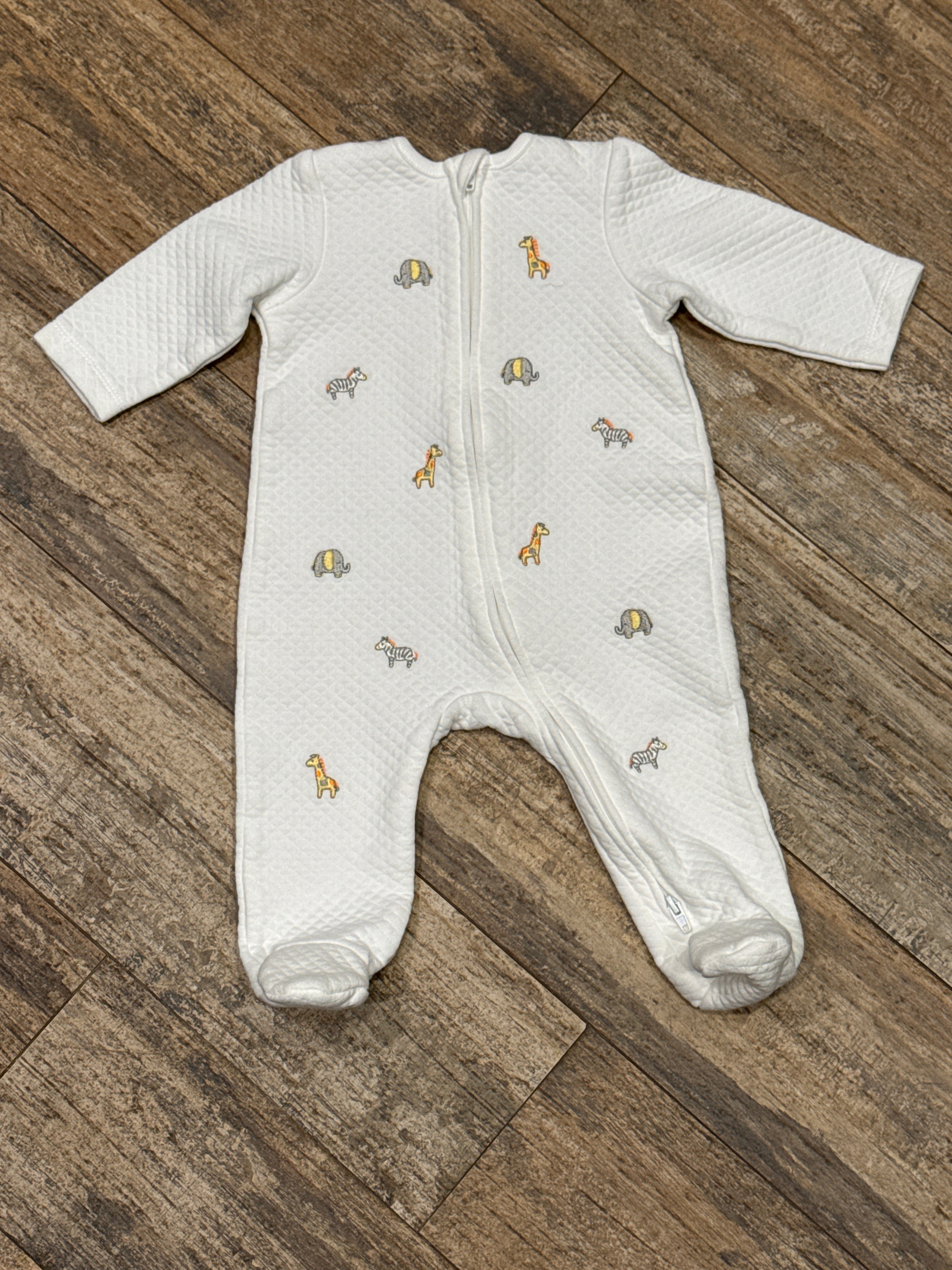 LM White Waffle Knit Safari Footie 6m