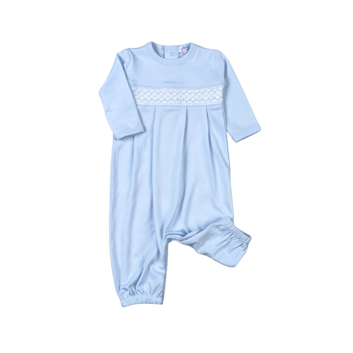 Blue Pima Hand Smocked Converter Gown