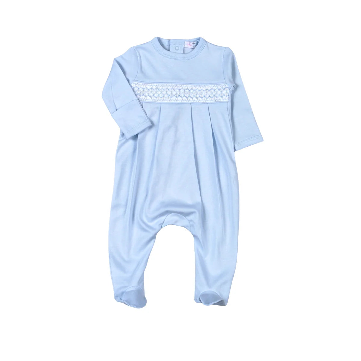 Blue Pima Hand Smocked Footie