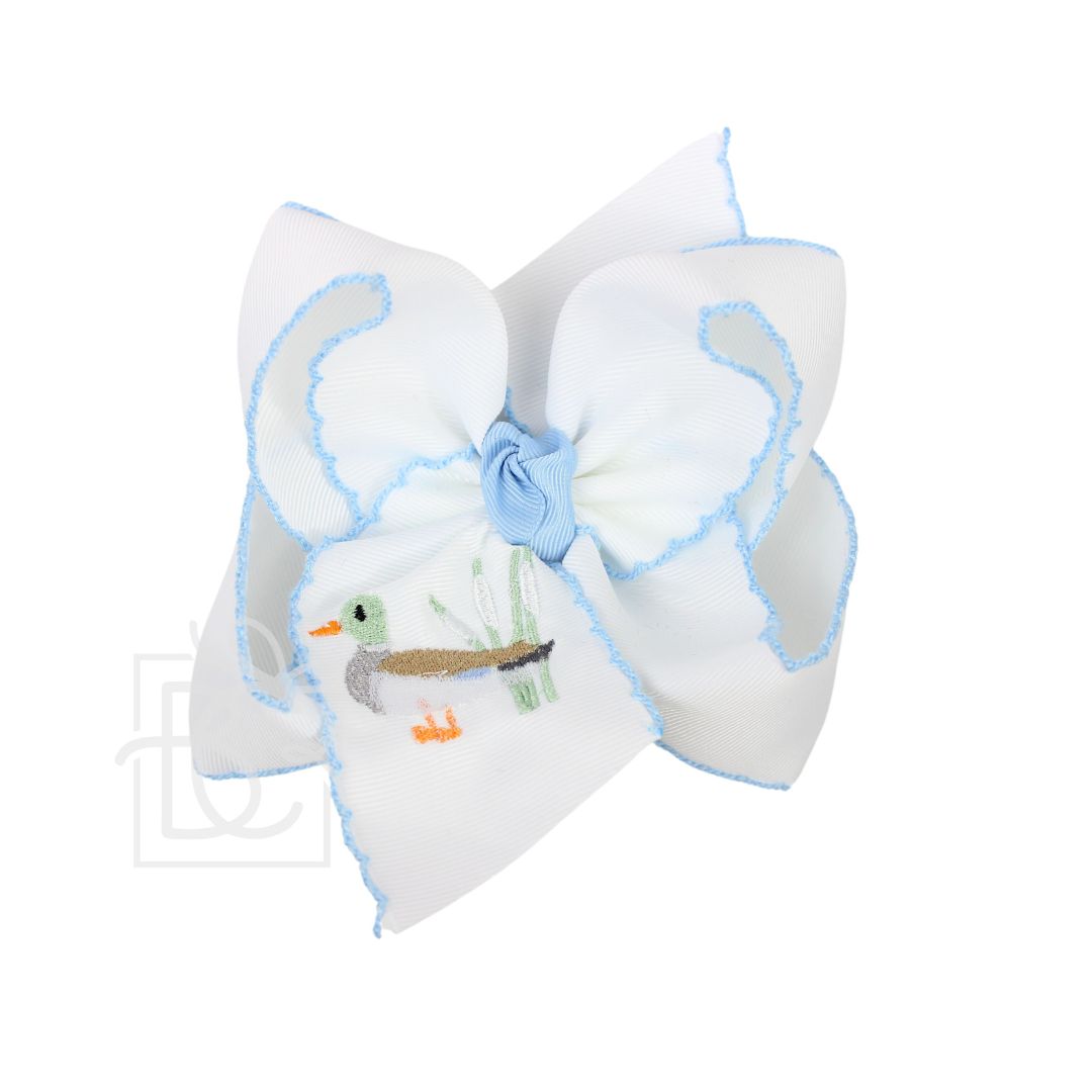 Crochet Edge Embroidered Bow - Pastel Duck/Millennium Blue