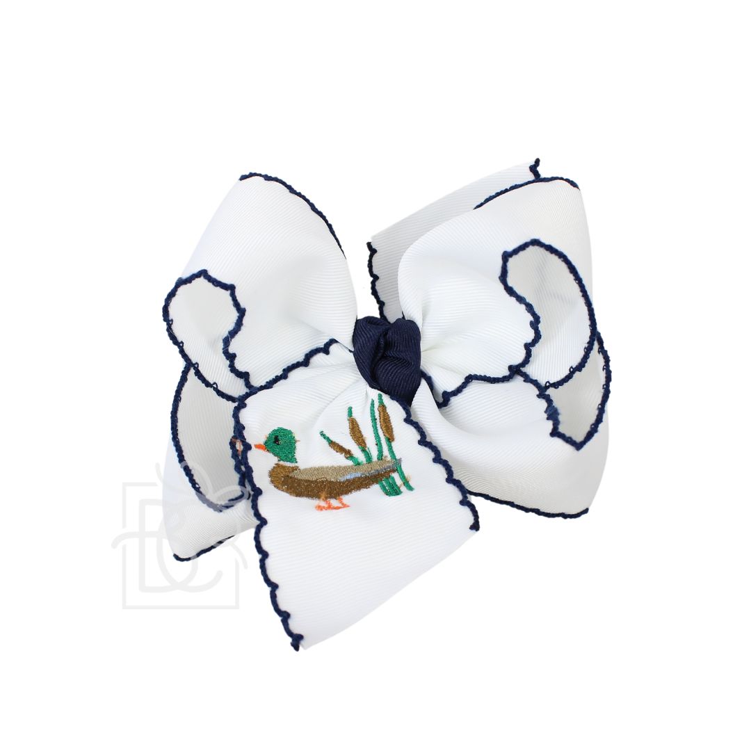 Crochet Edge Embroidered Bow -Navy/White