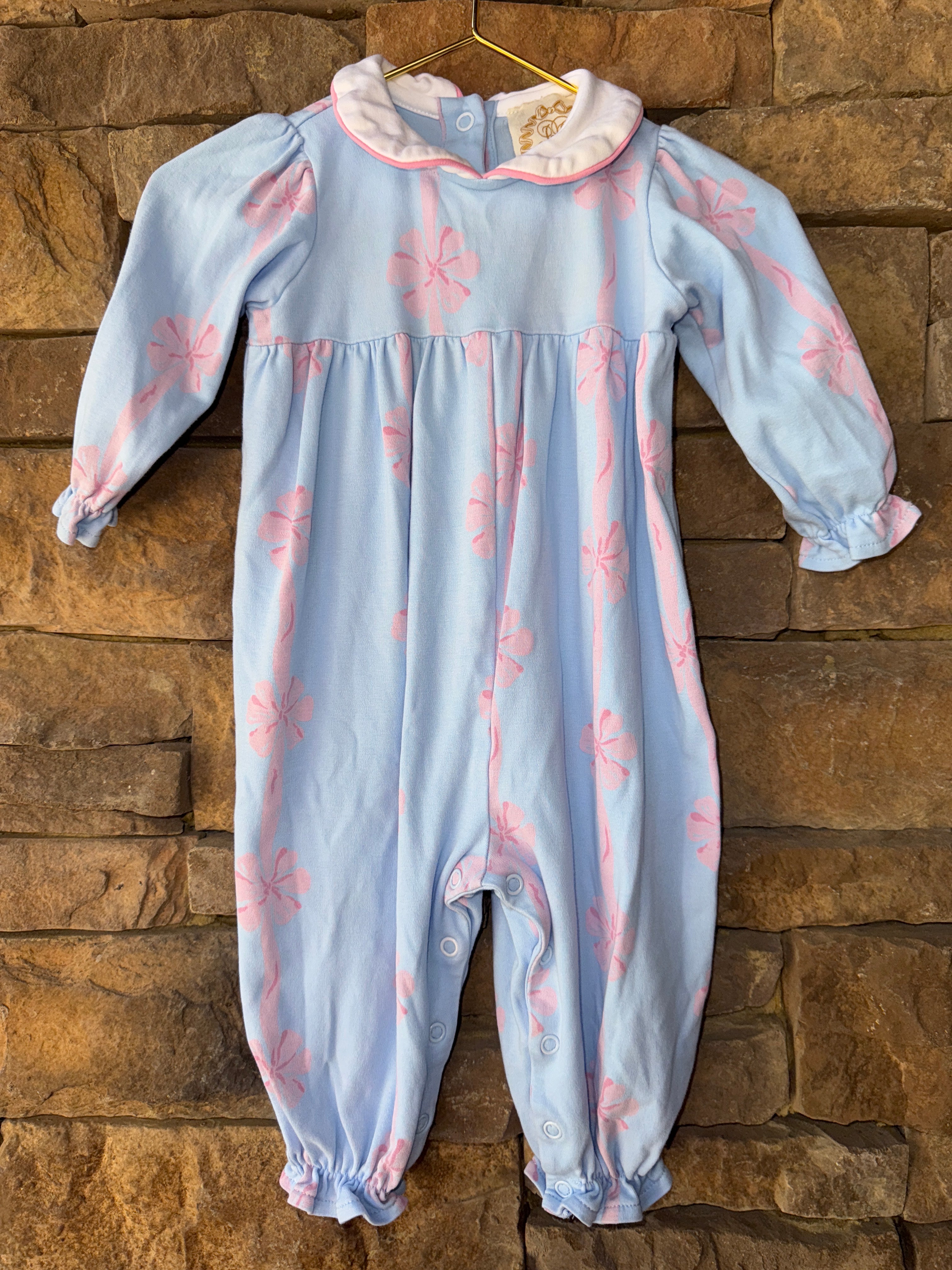 TBBC Blue and Pink Bow Romper 12-18m