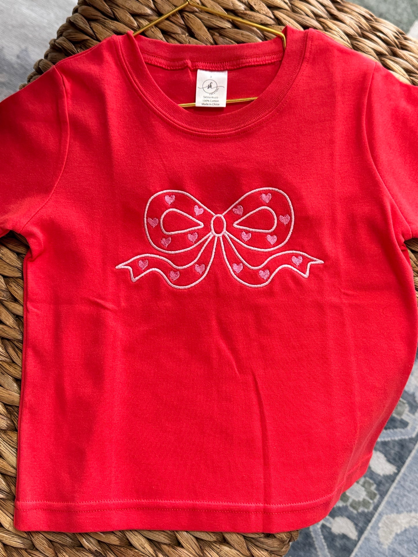 Red Valentines Bow with Hearts Tee-Girls