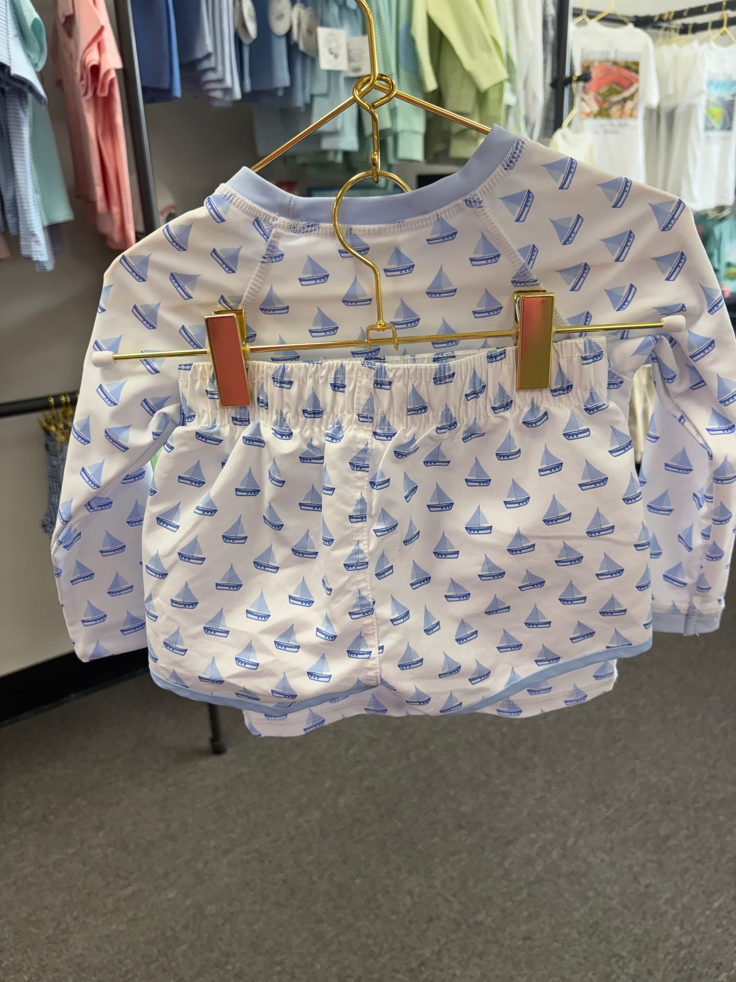 Edgehill Sailboat Rash Guard and Swim Trunk Set 18M