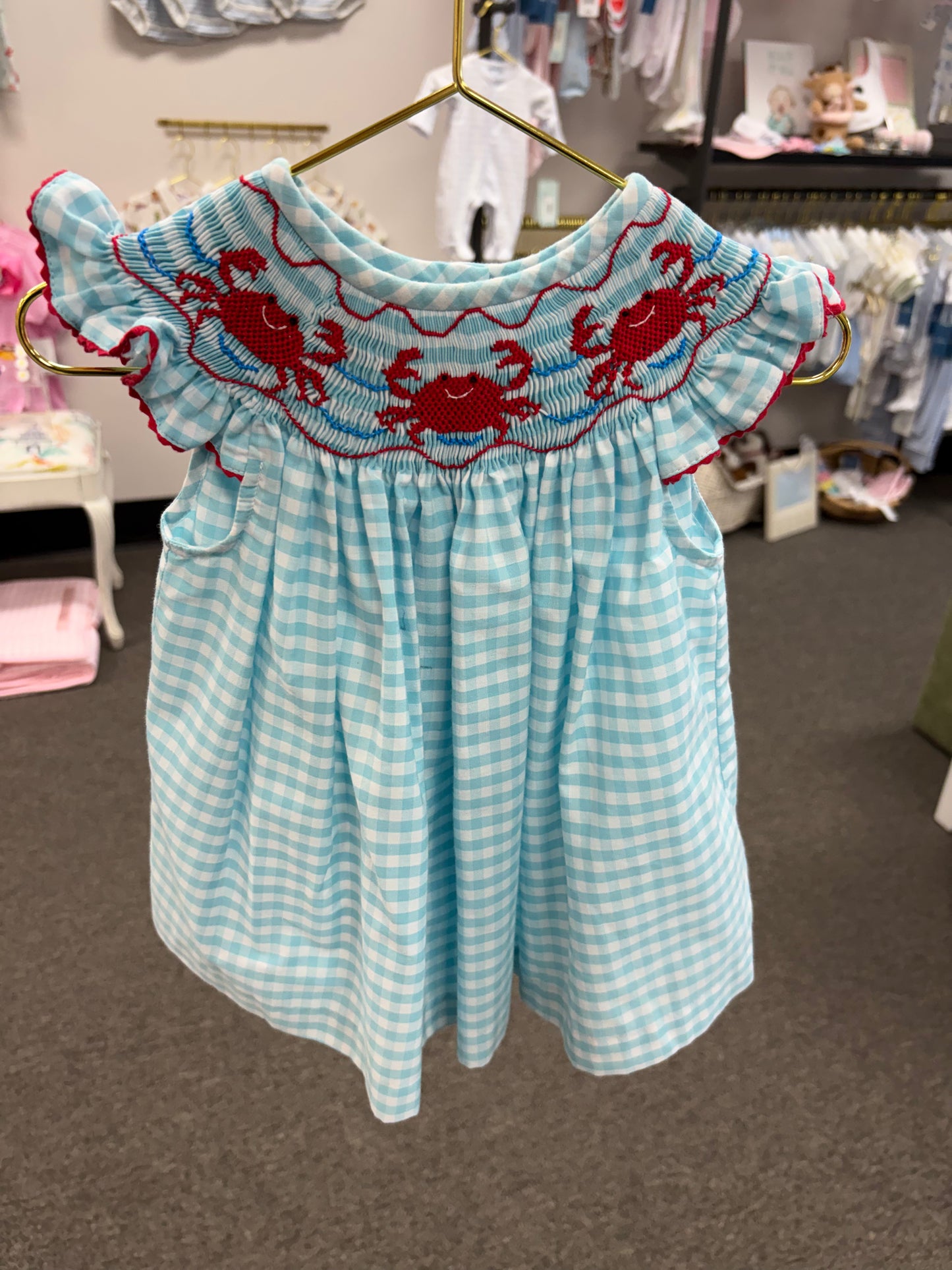 Southern Sunshine Crab Smocked Dress 24M