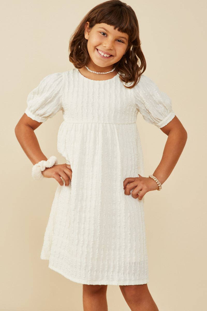 Textured Knit Puff Sleeve Dress - Ivory