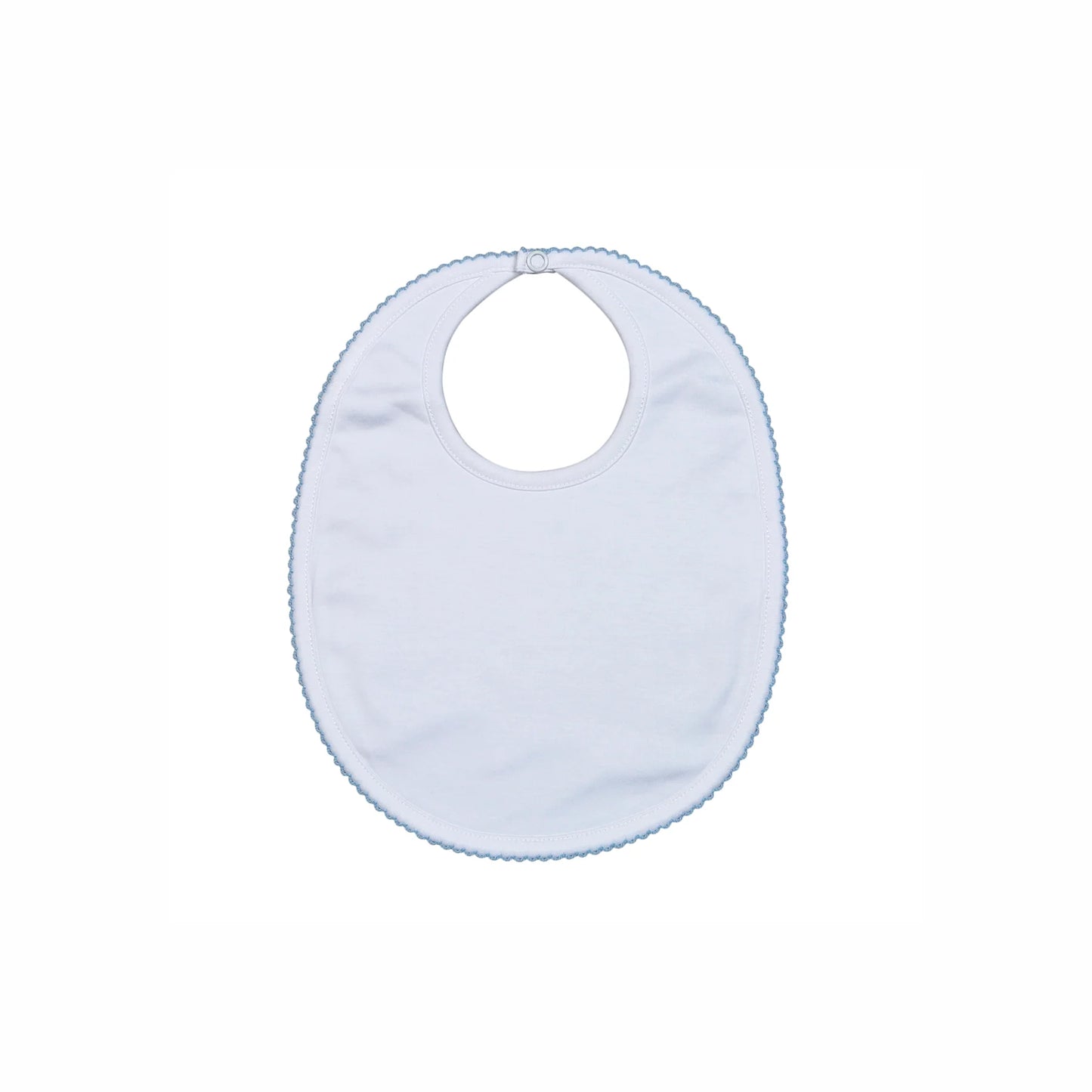White Bib w/ Blue Picot Trim