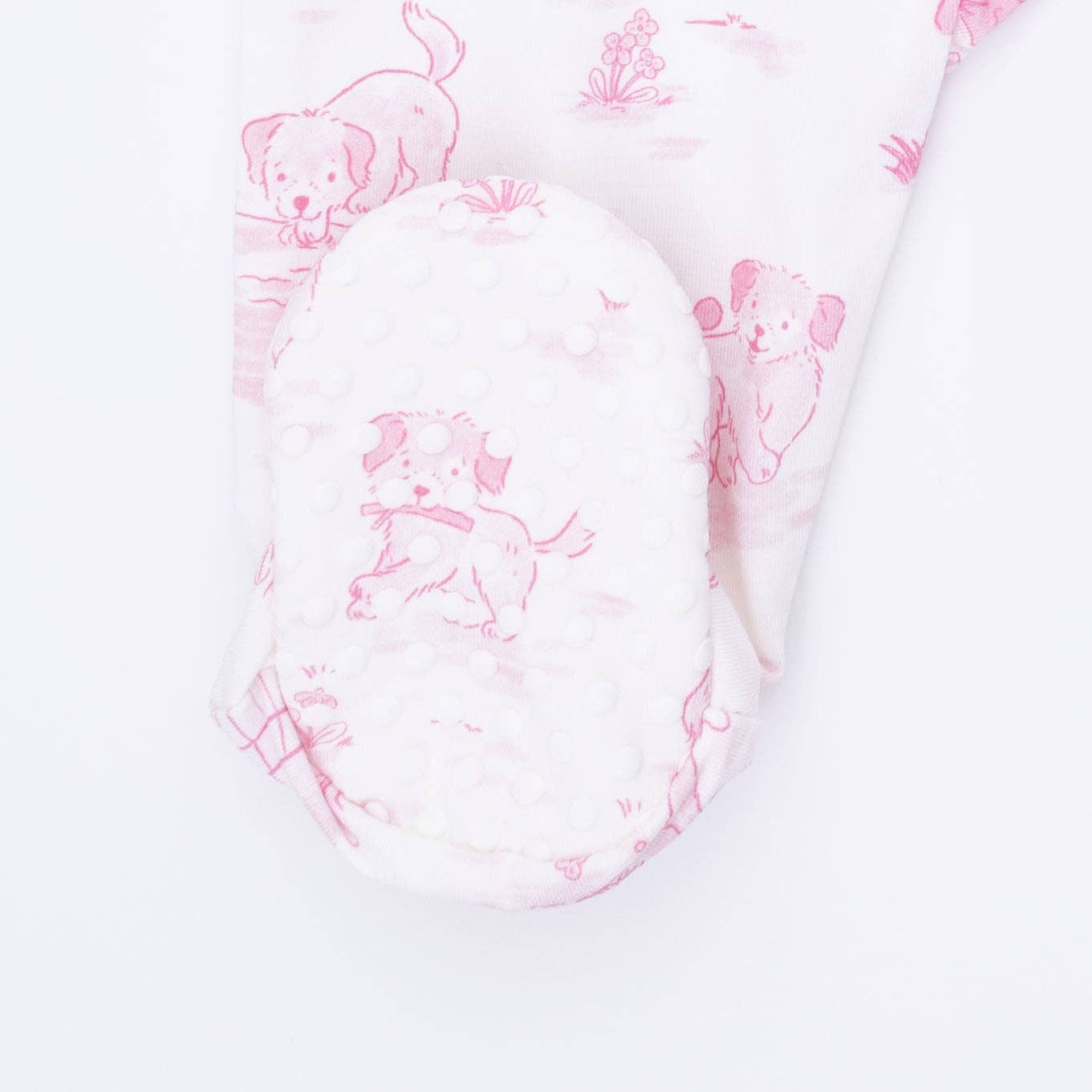 Puppy Toile Pink - 2 Way Ruffle Back Zipper Footie