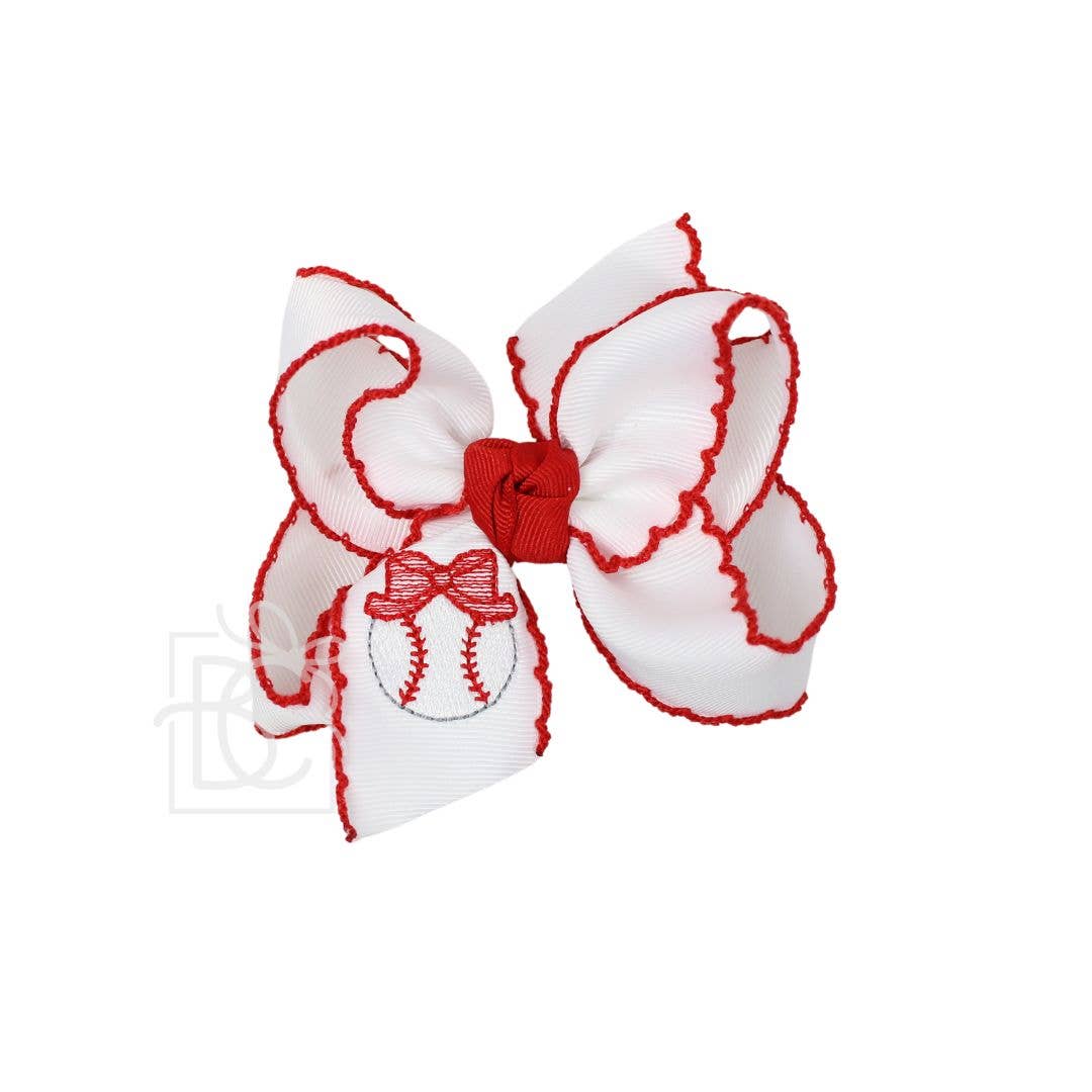 EMBROIDERED BASEBALL CROCHET EDGE BOW: 4.5" Large