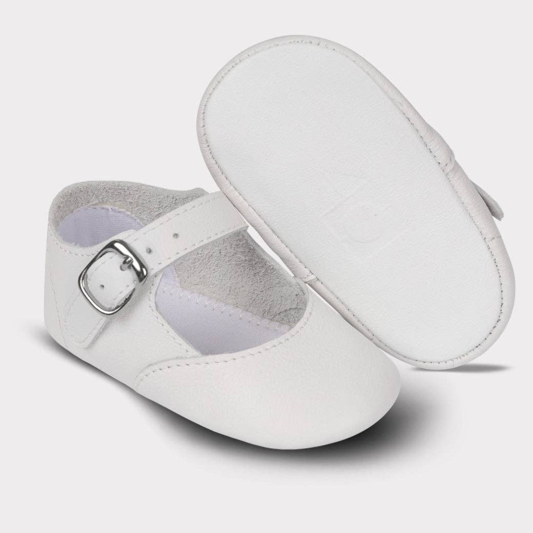 Darcy Girls Crib Hook & Loop Shoe: White Leather