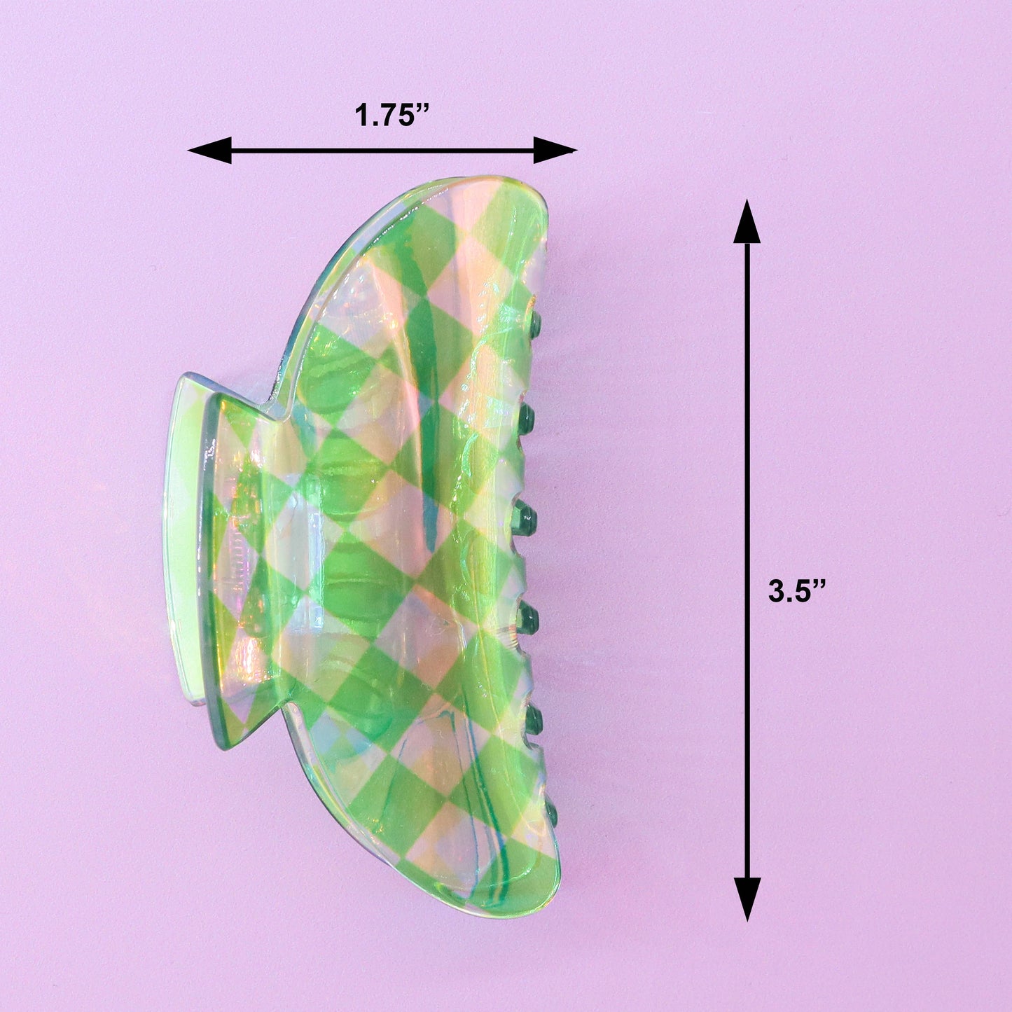 Medium Round Iridescent Checkered Hair Claw Clip: Pink