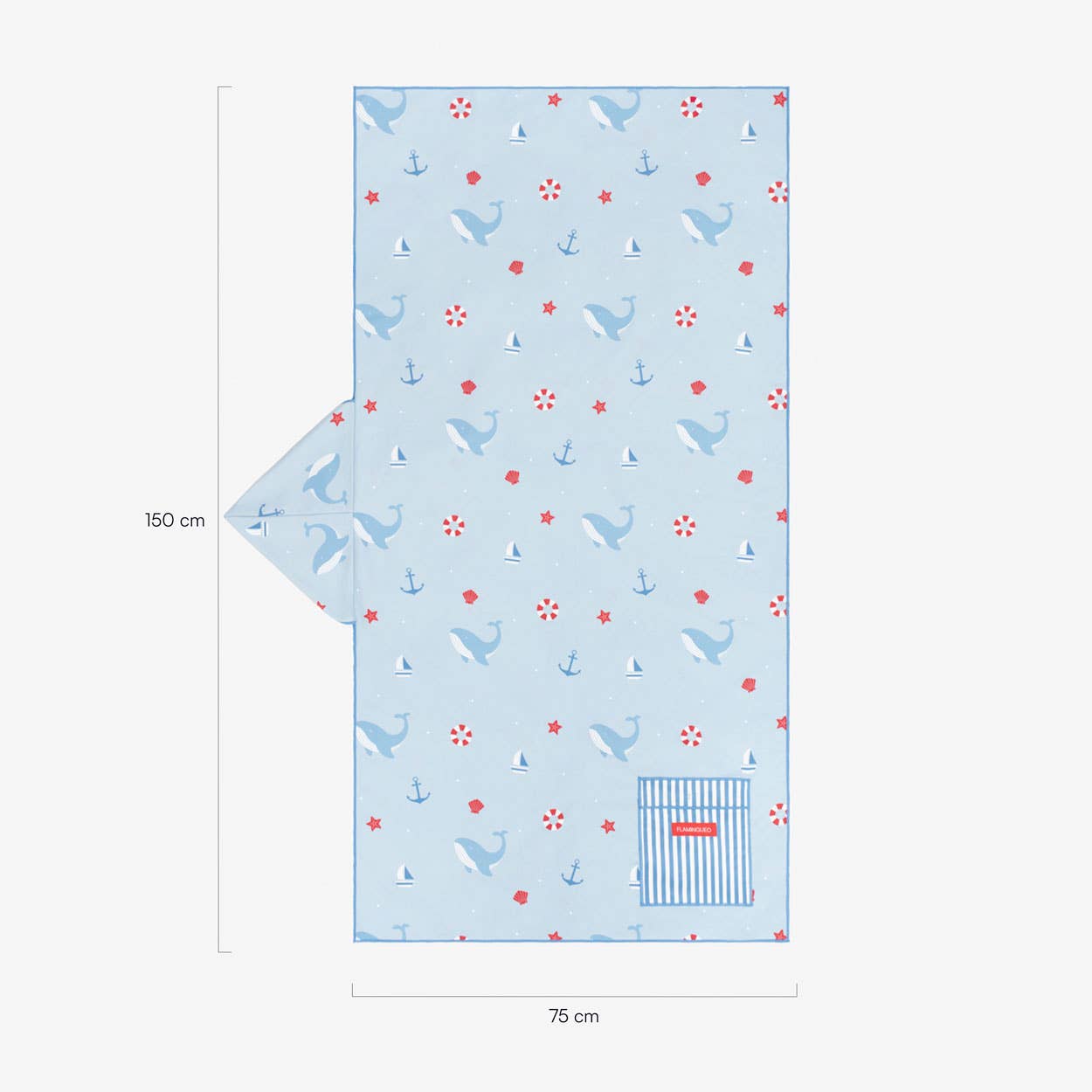 Blue children's hooded microfiber towel