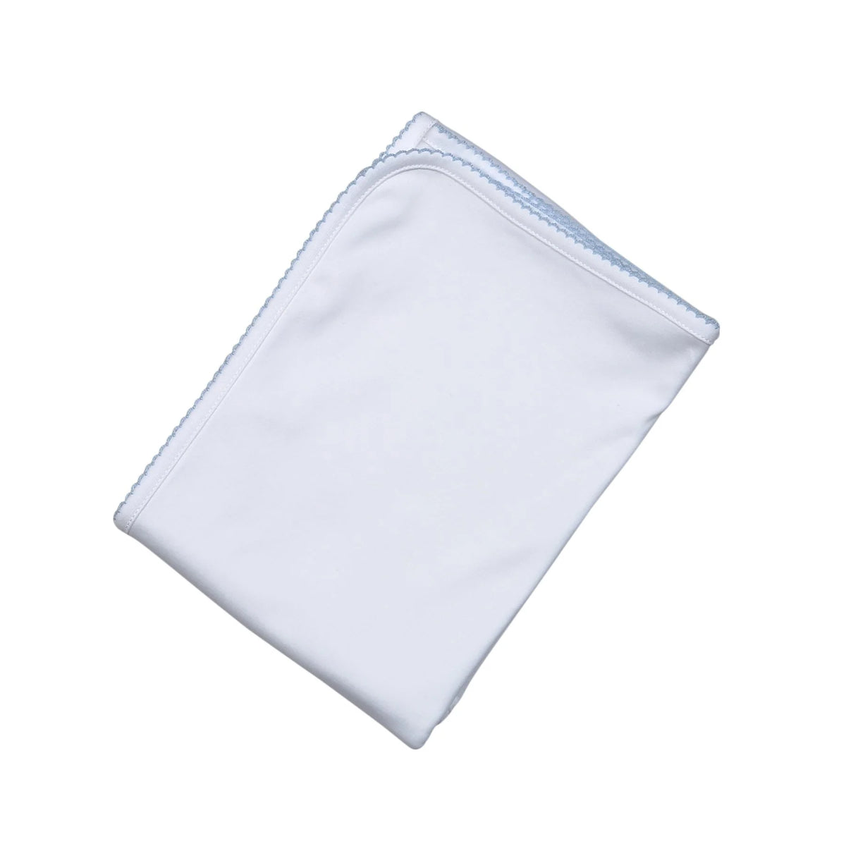 White Receiving Blanket w/ Blue Trim