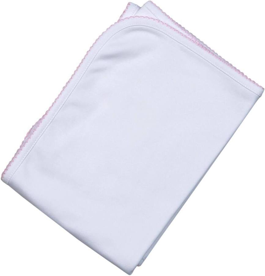 White Receiving Blanket w/ Pink Picot Trim