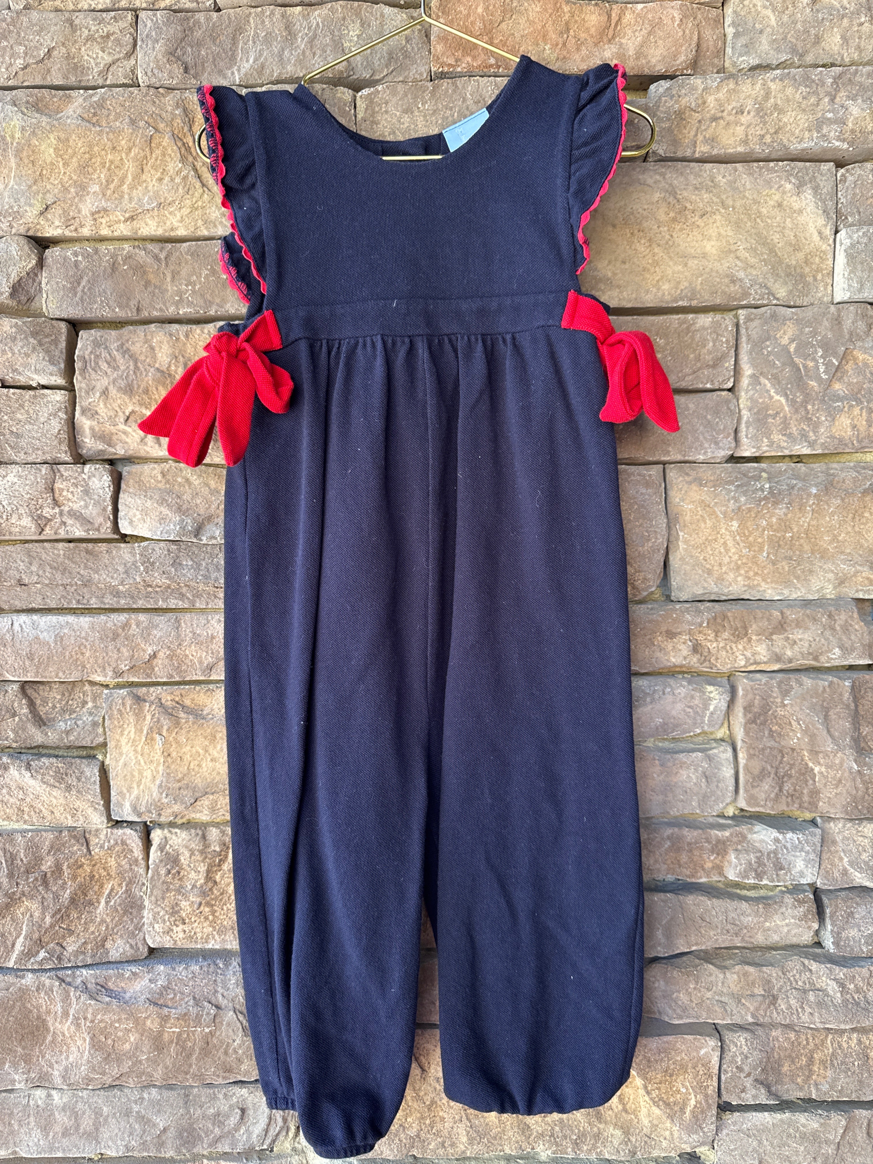 Bella Bliss Navy Red Trim Romper 2T